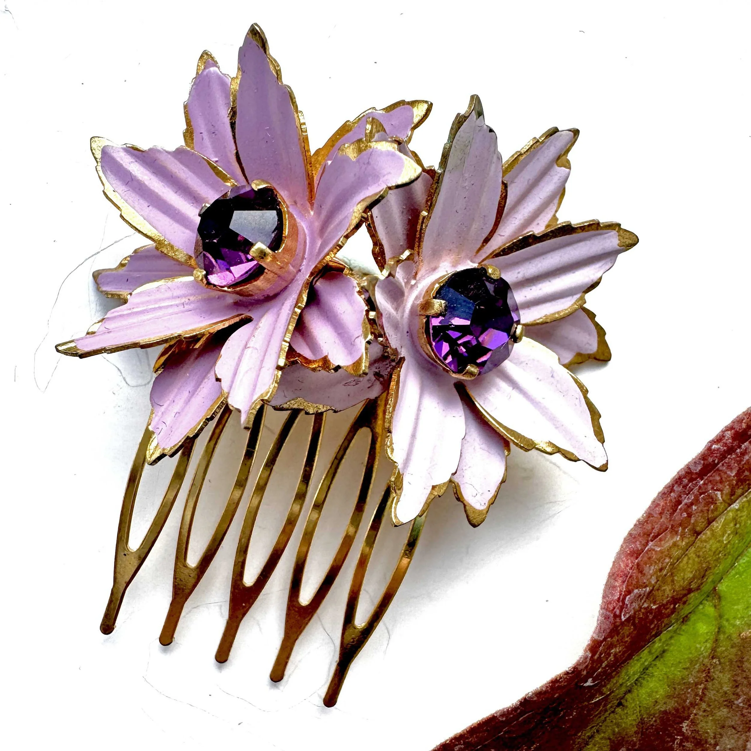 antique purple flower wedding hair comb, vintage hair accessories
