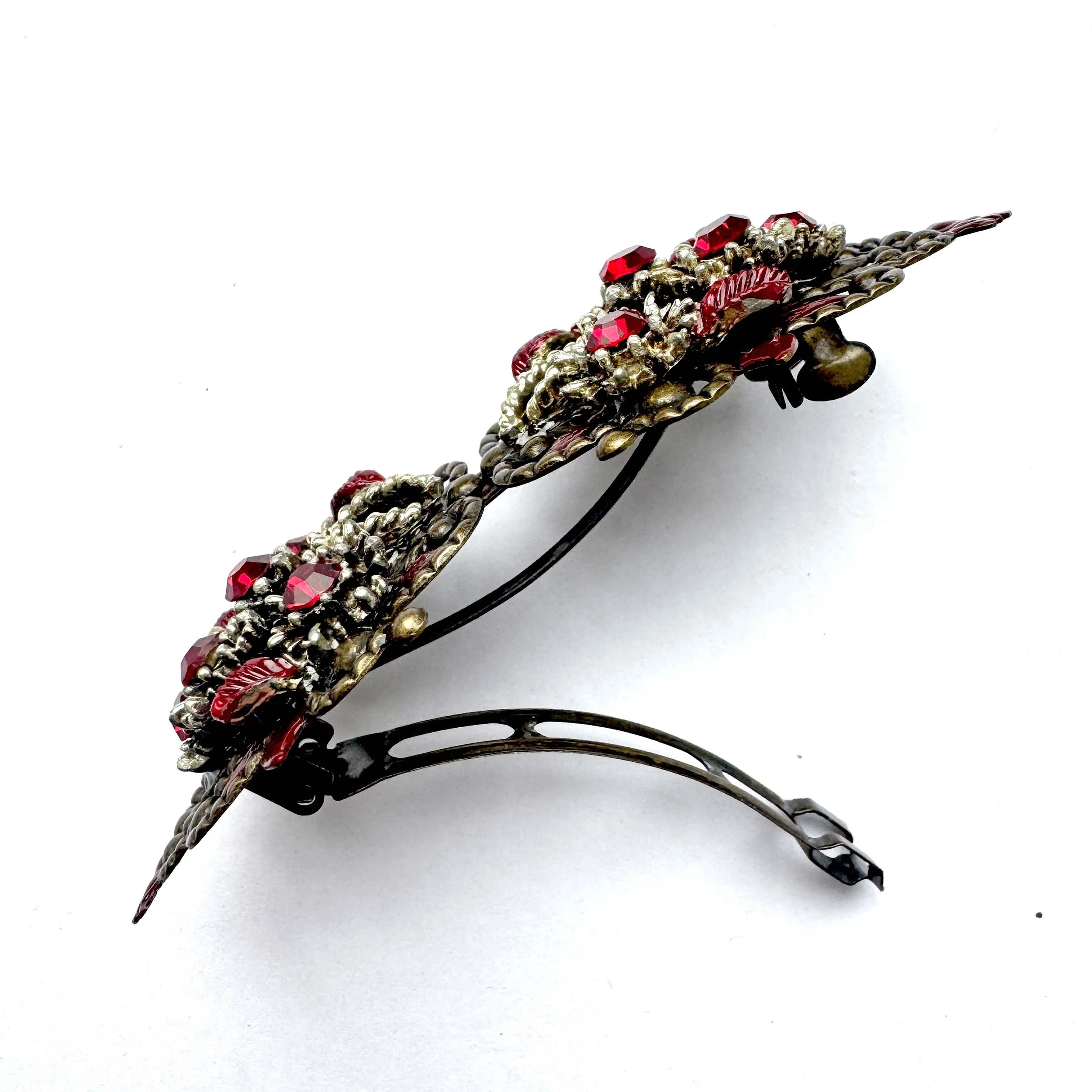 vintage 1950s ruby red jewelled hair clasp, vintage hair accessories