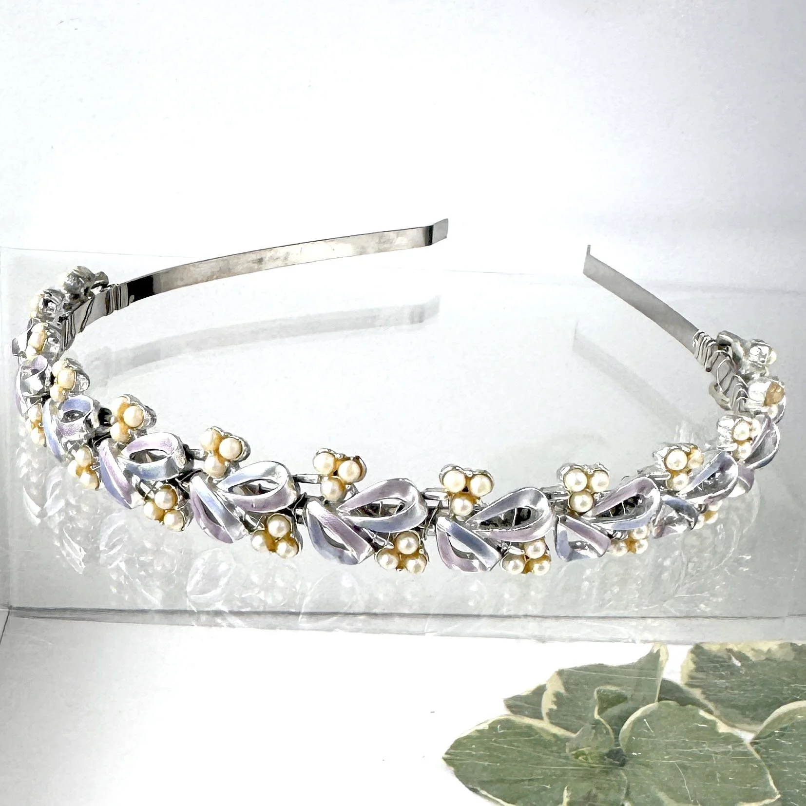 Vintage Purple Enamel & Pearl Hair Band VA1266