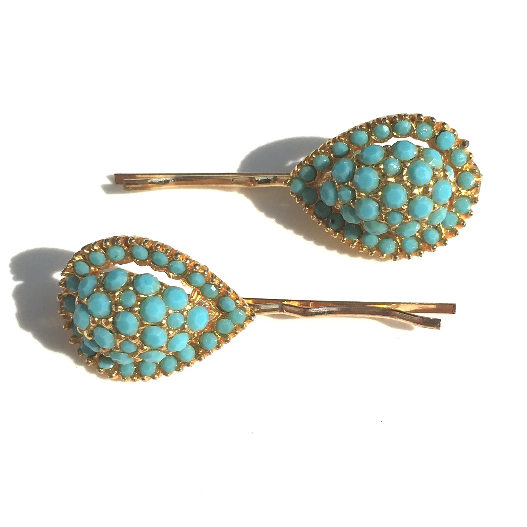 Vintage Adornments Pair Gold & Turquoise Hair Pins Wedding Hair Accessories VA176