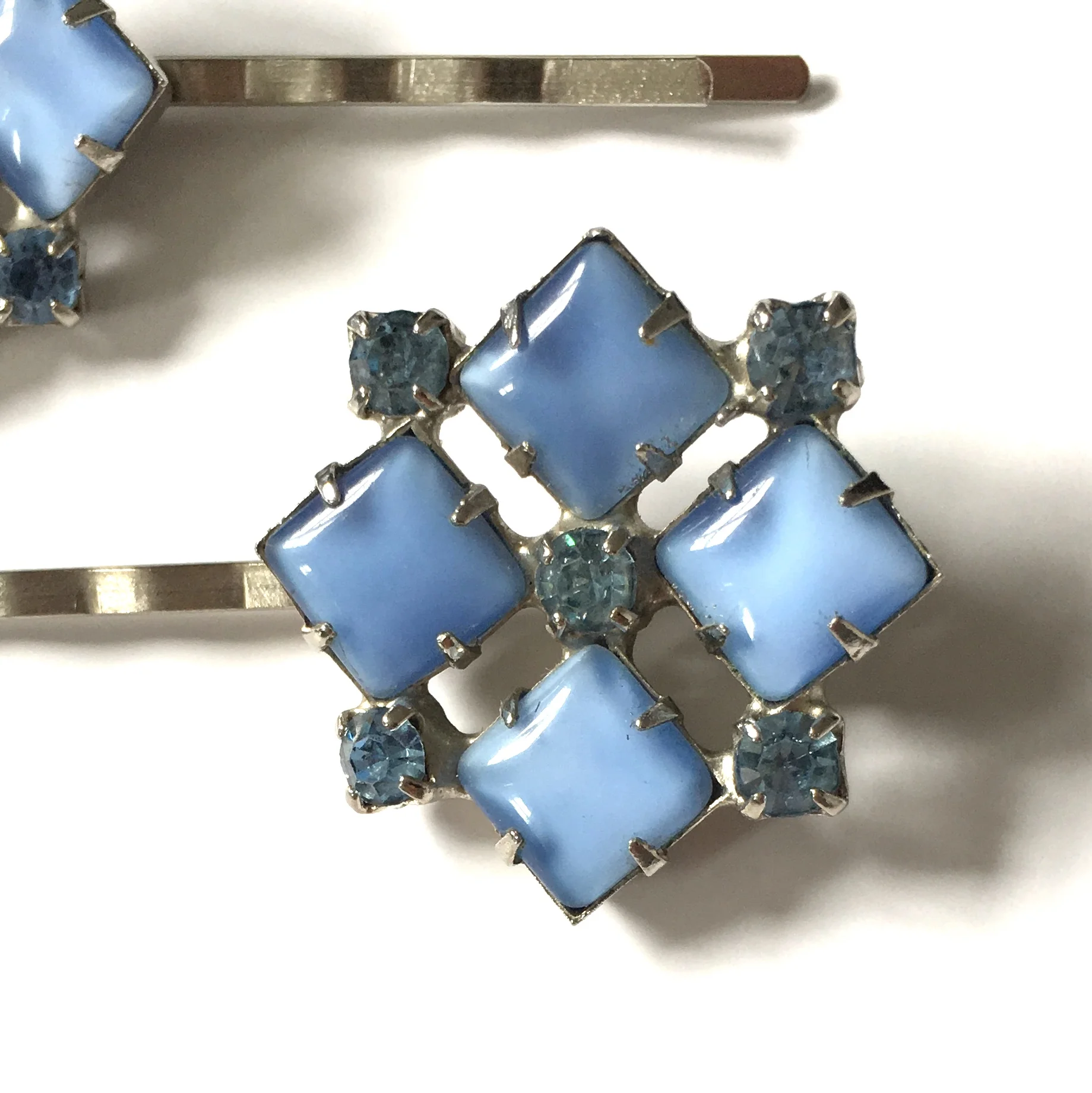 Vintage Adornments Pair Cornflower Blue Stone and Diamanté Hair Pins VA193