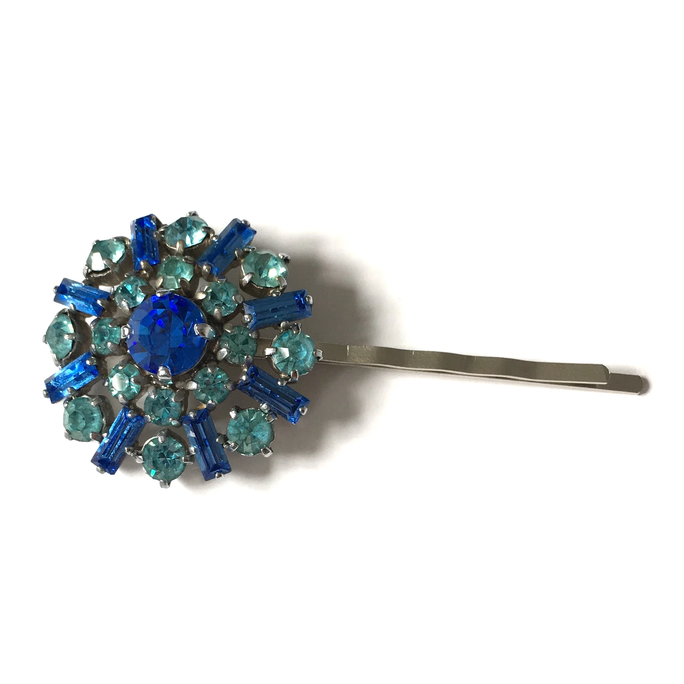 Vintage Adornments Single Royal and Turquoise Blue Diamanté Hair Pin VA198