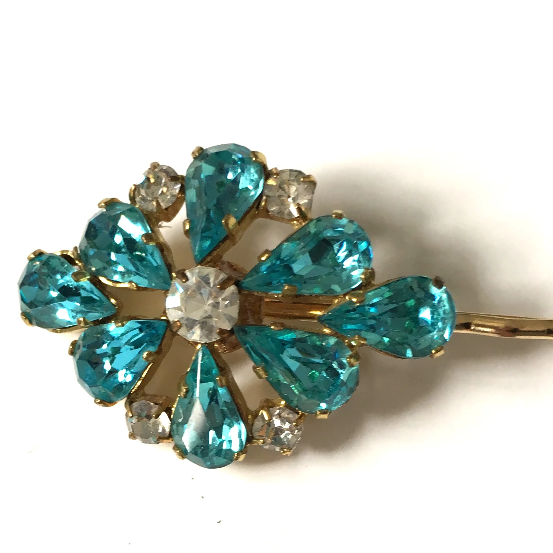 Vintage Adornments Single Turquoise Blue Diamanté Hair Pin VA210