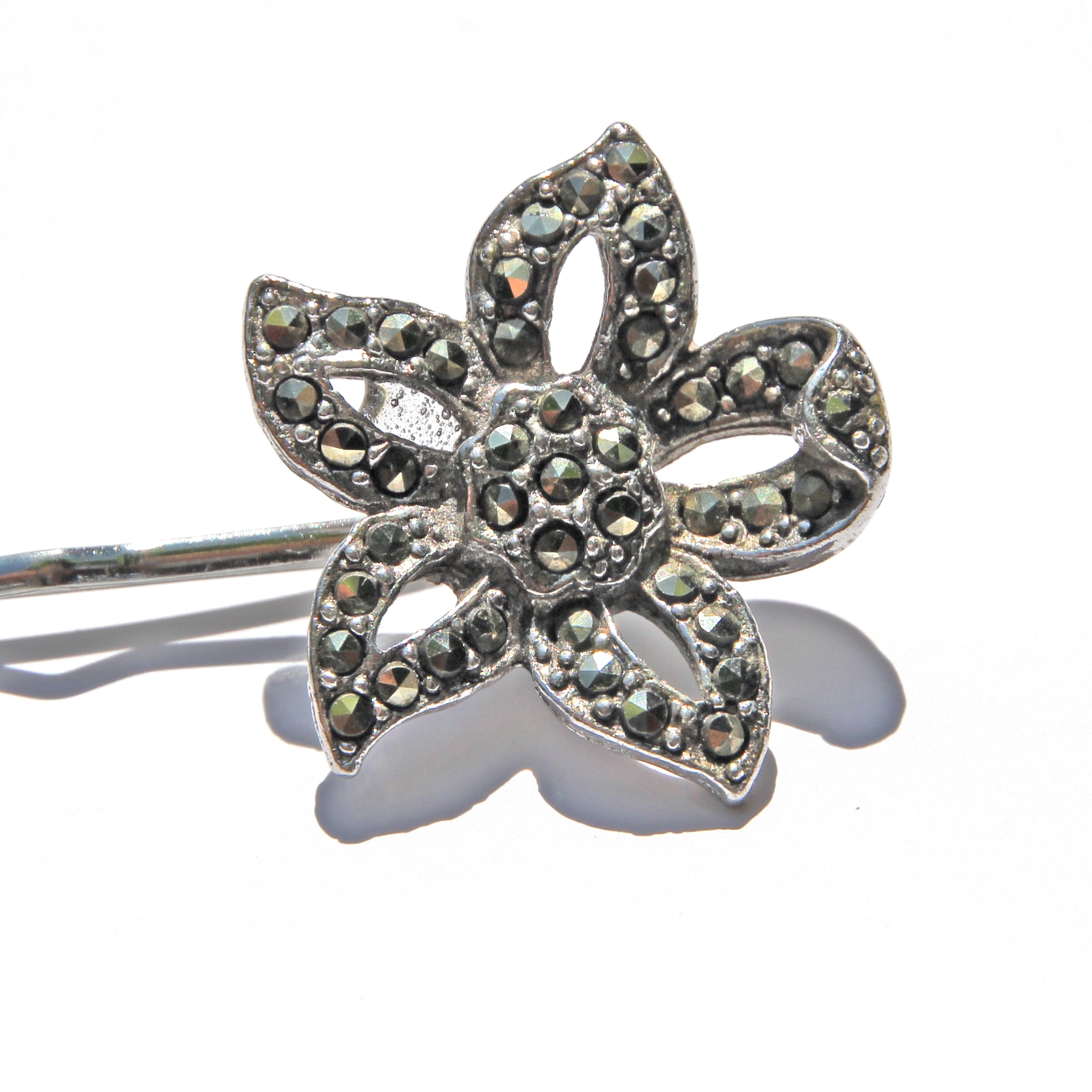 Vintage Adornments Set Of Six Marcasite Flower Hair Pins VA100