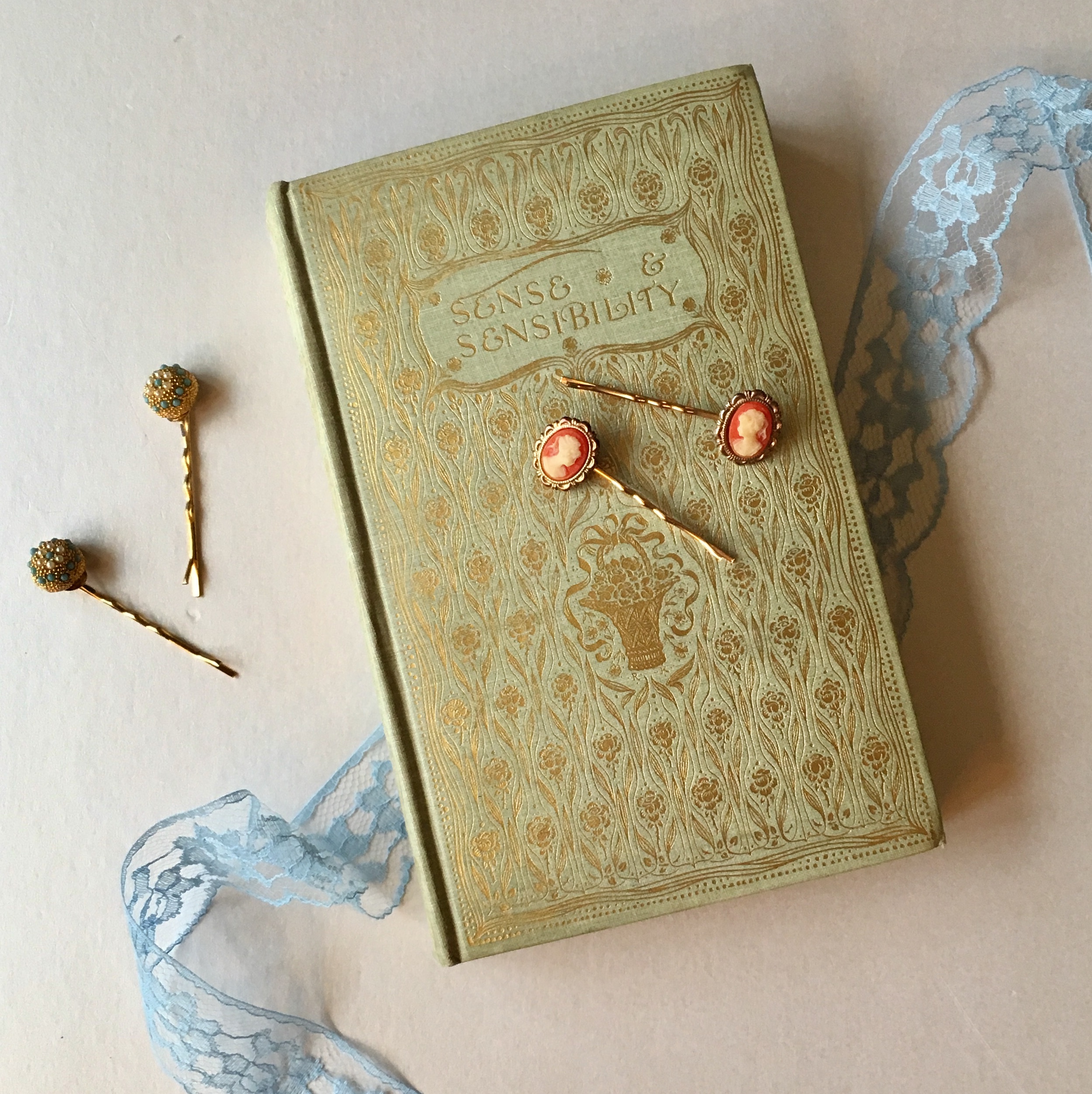 Pair Terracotta Cameo Hair Pins VA058 - vintage adornments
