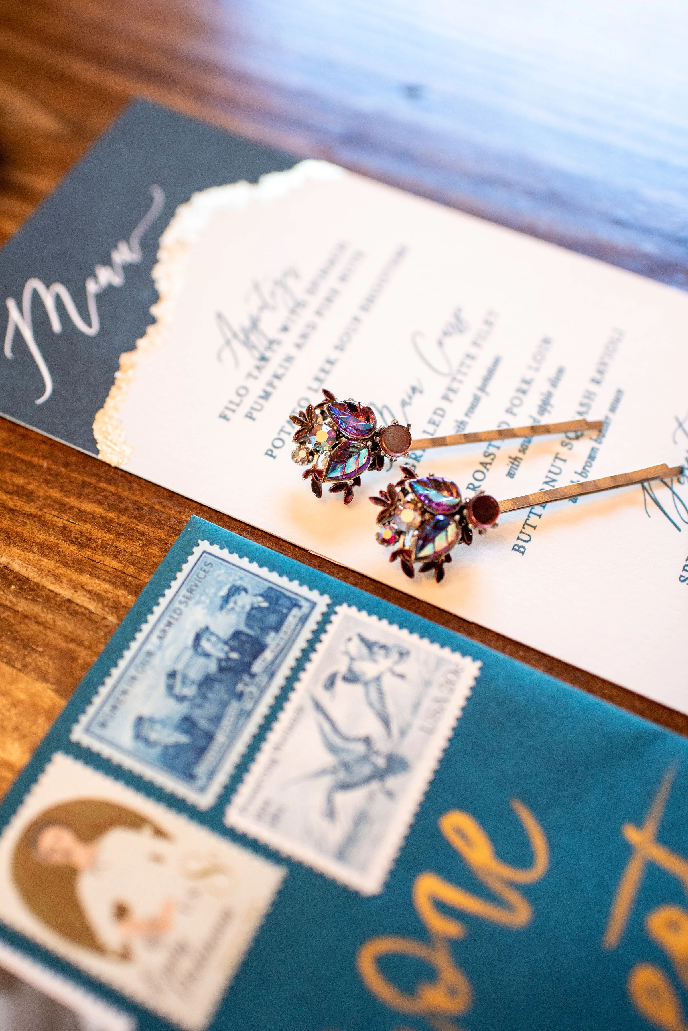 Vintage Adornments Pair Burgundy Aurora Diamanté Hair Pins Wedding Hair Accessories VA172