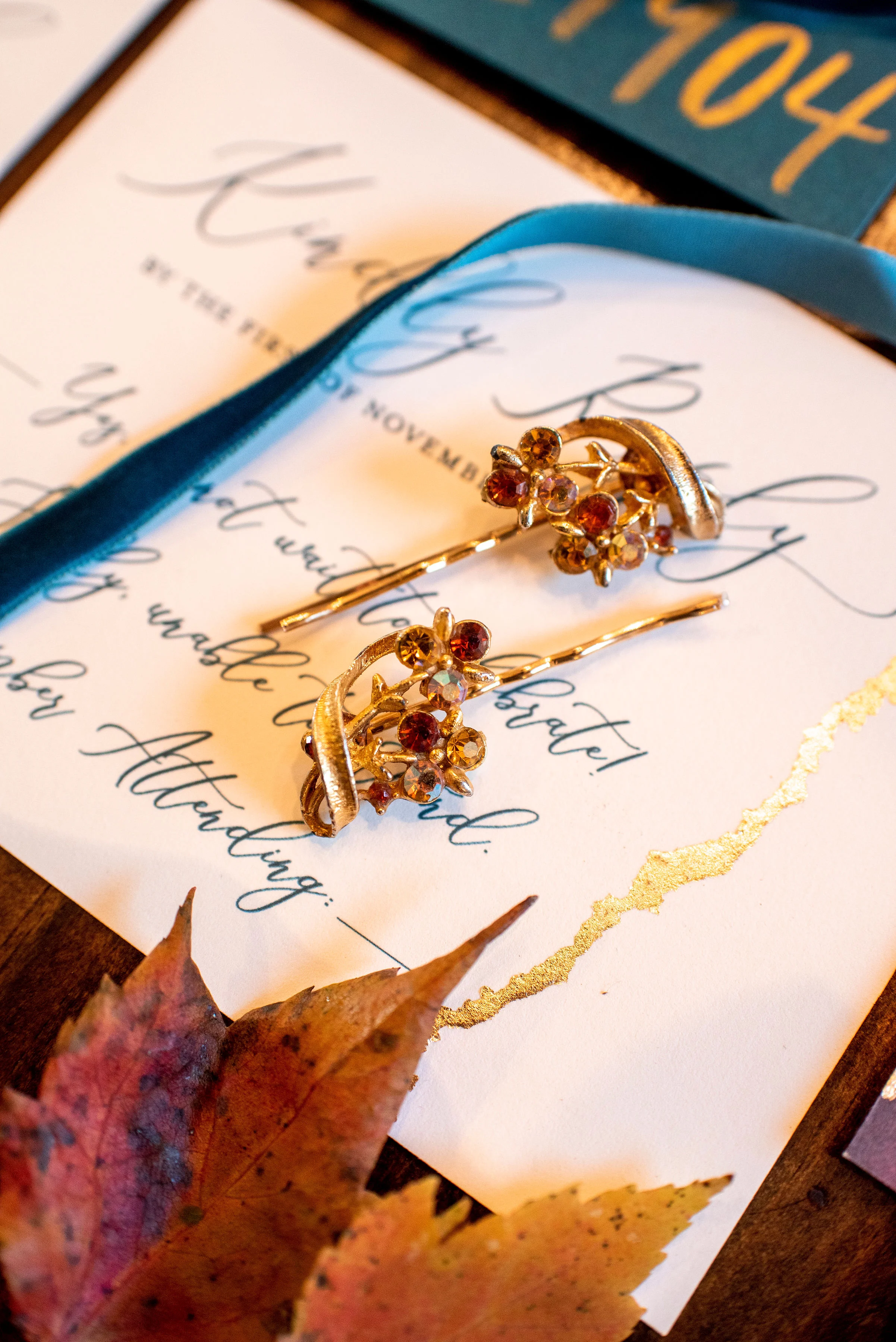 Vintage Adornments Pair Gold Topaz Aurora Floral Hair Pins Wedding Hair Accessories VA177