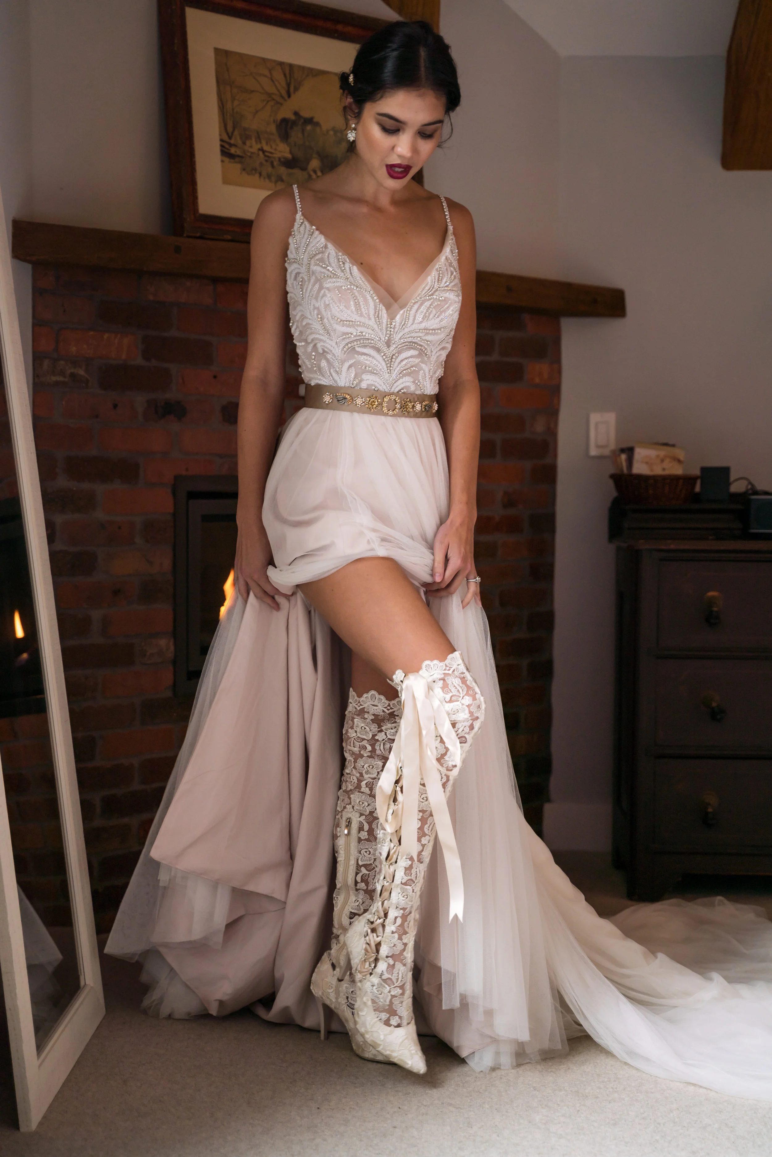 Taupe Gold and Pearl Wedding Belt