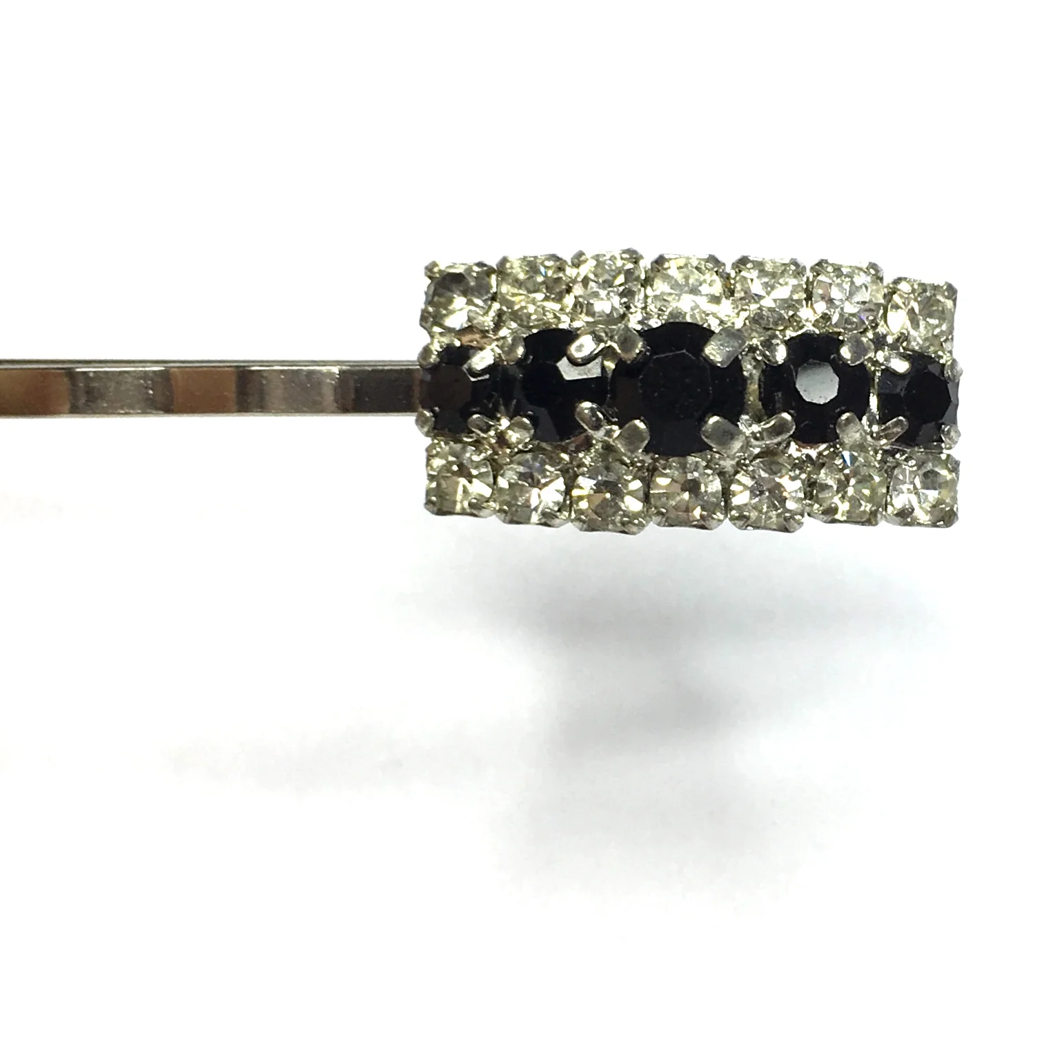 Vintage Adornments Pair Mini Black Clear Art Deco Diamanté Hair Pins VA273