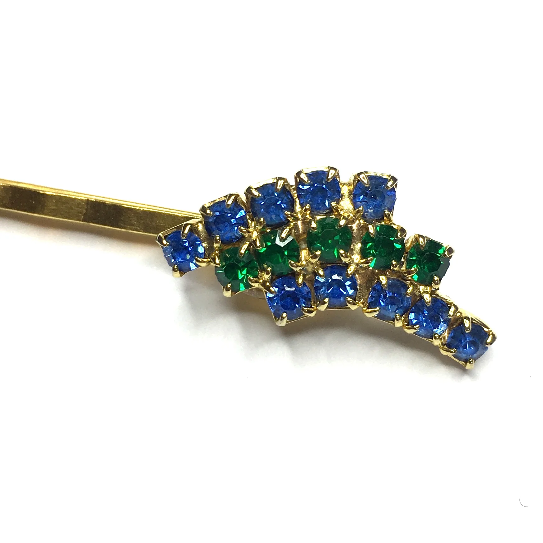 Vintage Adornments Pair Blue Green Diamanté Curve Hair Pins VA276