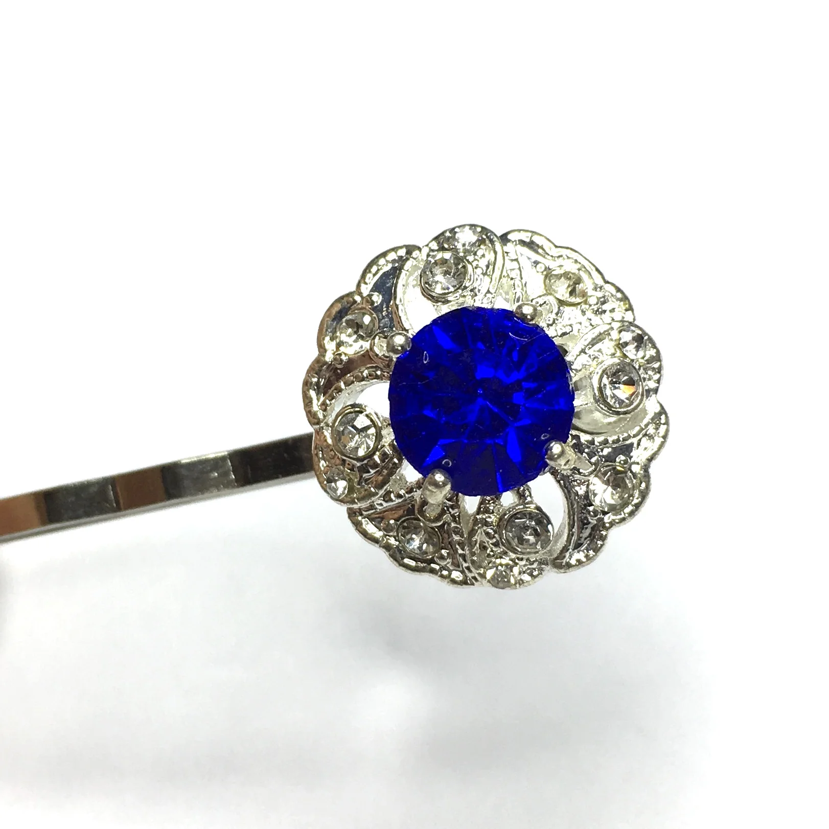Vintage Adornments Pair Royal Blue Clear Diamanté Hair Pins VA281