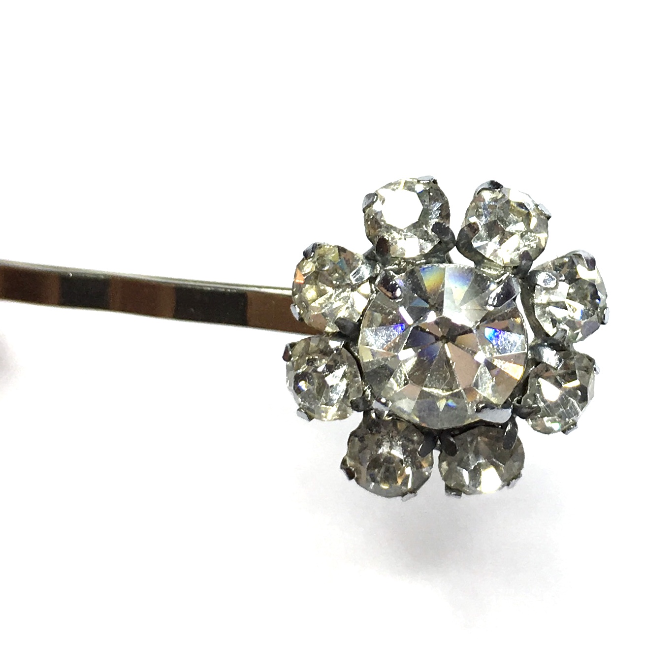 Vintage Adornments Pair Diamanté Silver Flower Hair Pins VA282