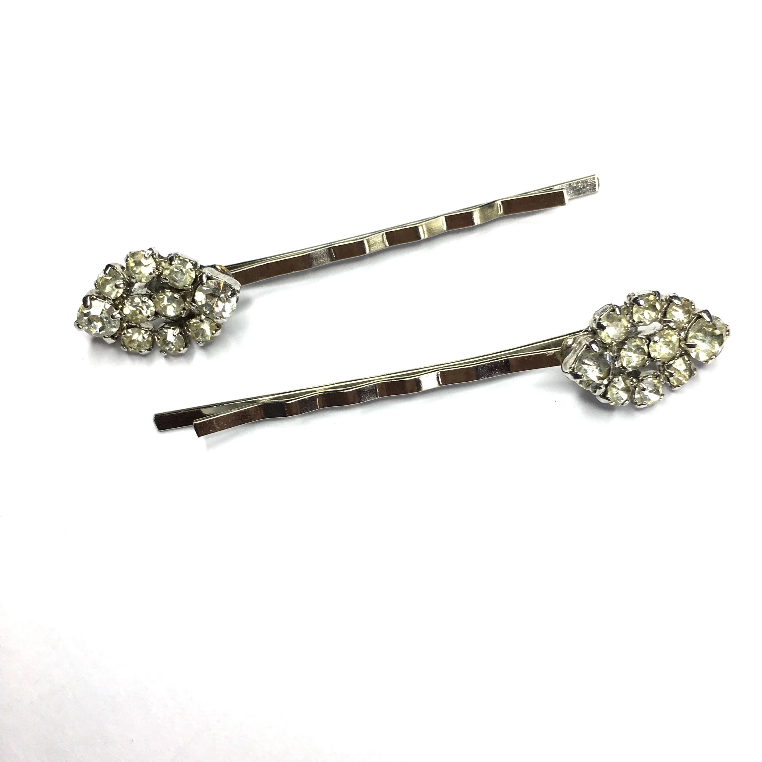 Vintage Adornments Pair Art Deco Diamanté Mini Elipse Hair Pins VA287