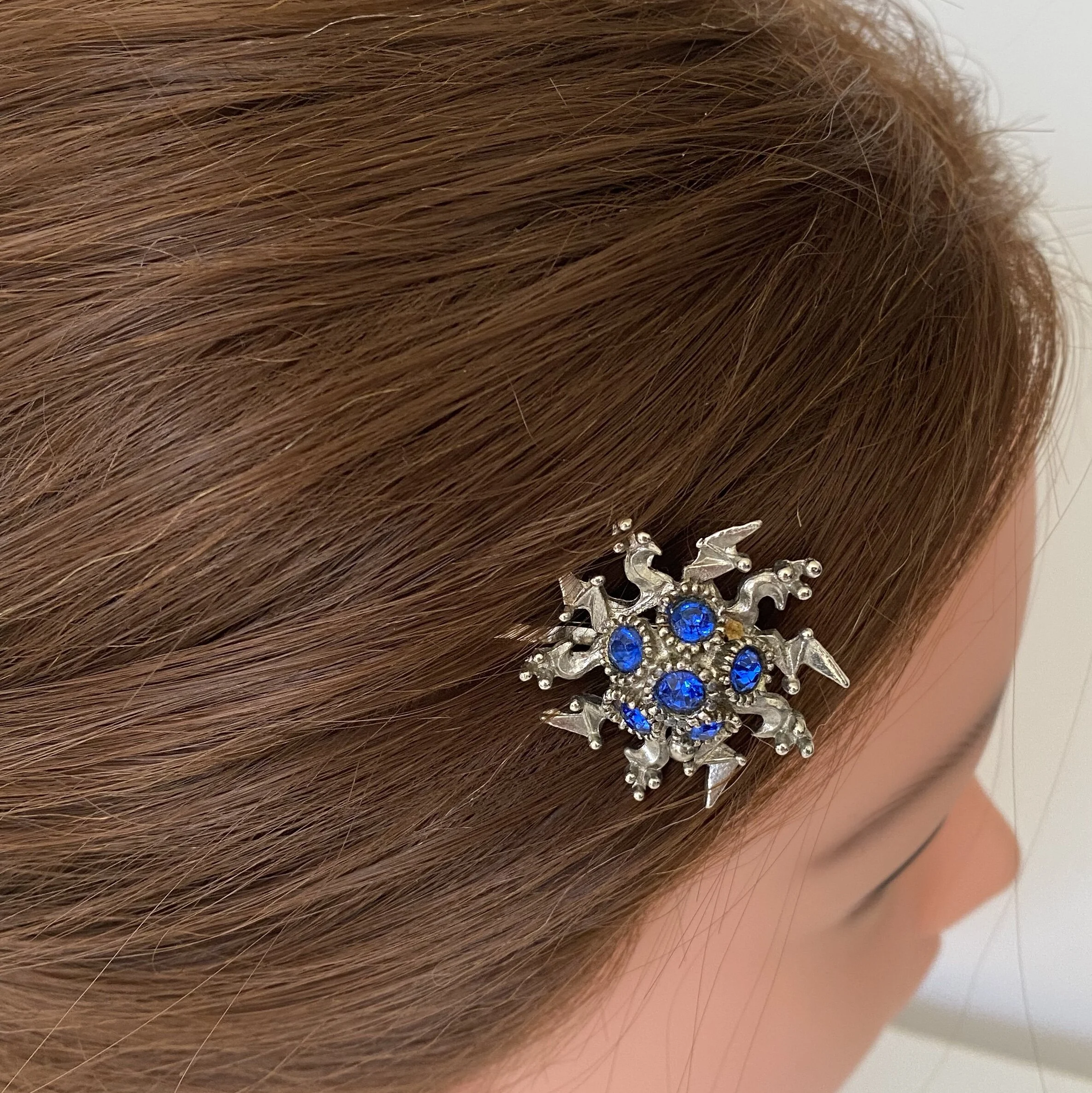 antique blue hair clip