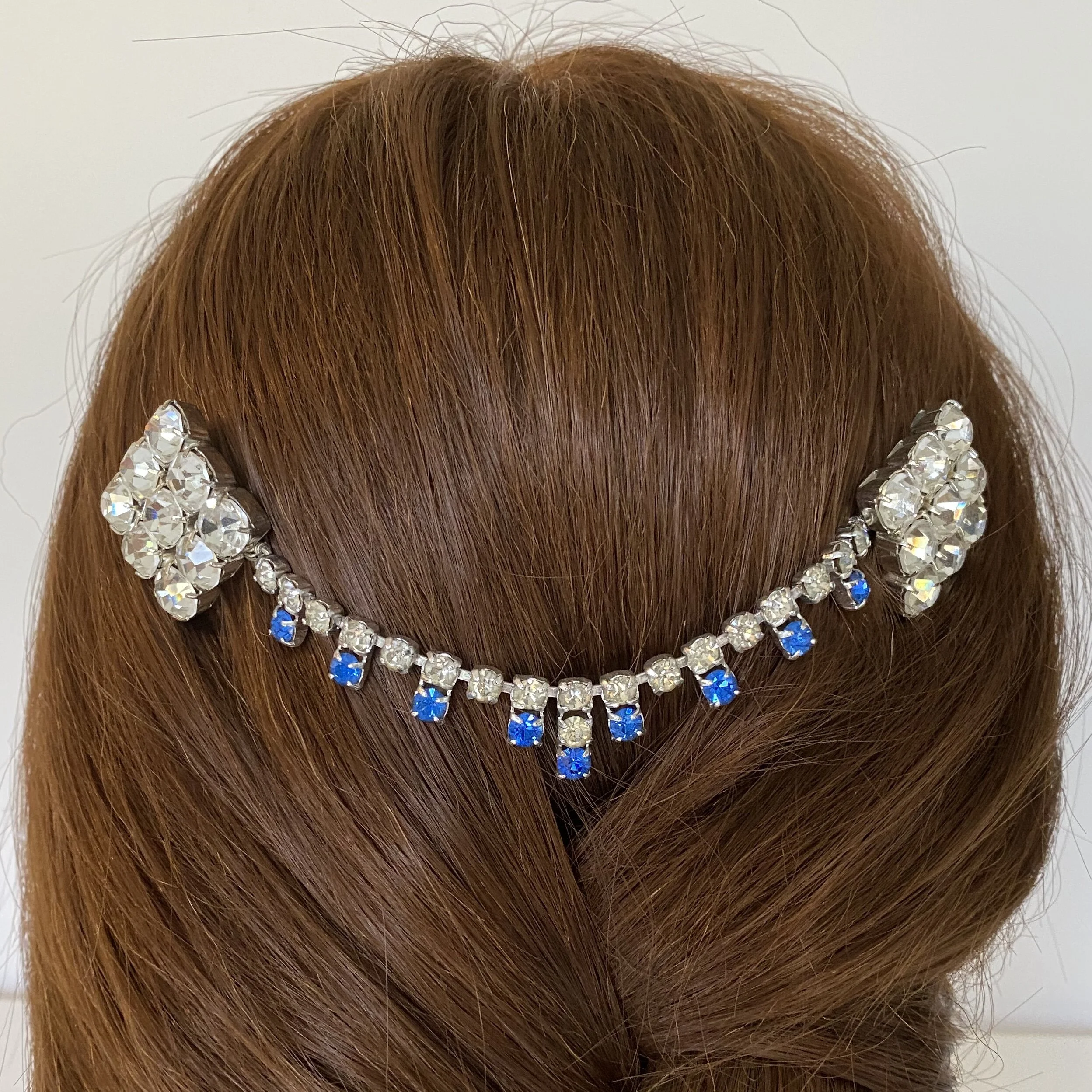 vintage blue rhinestone hair piece