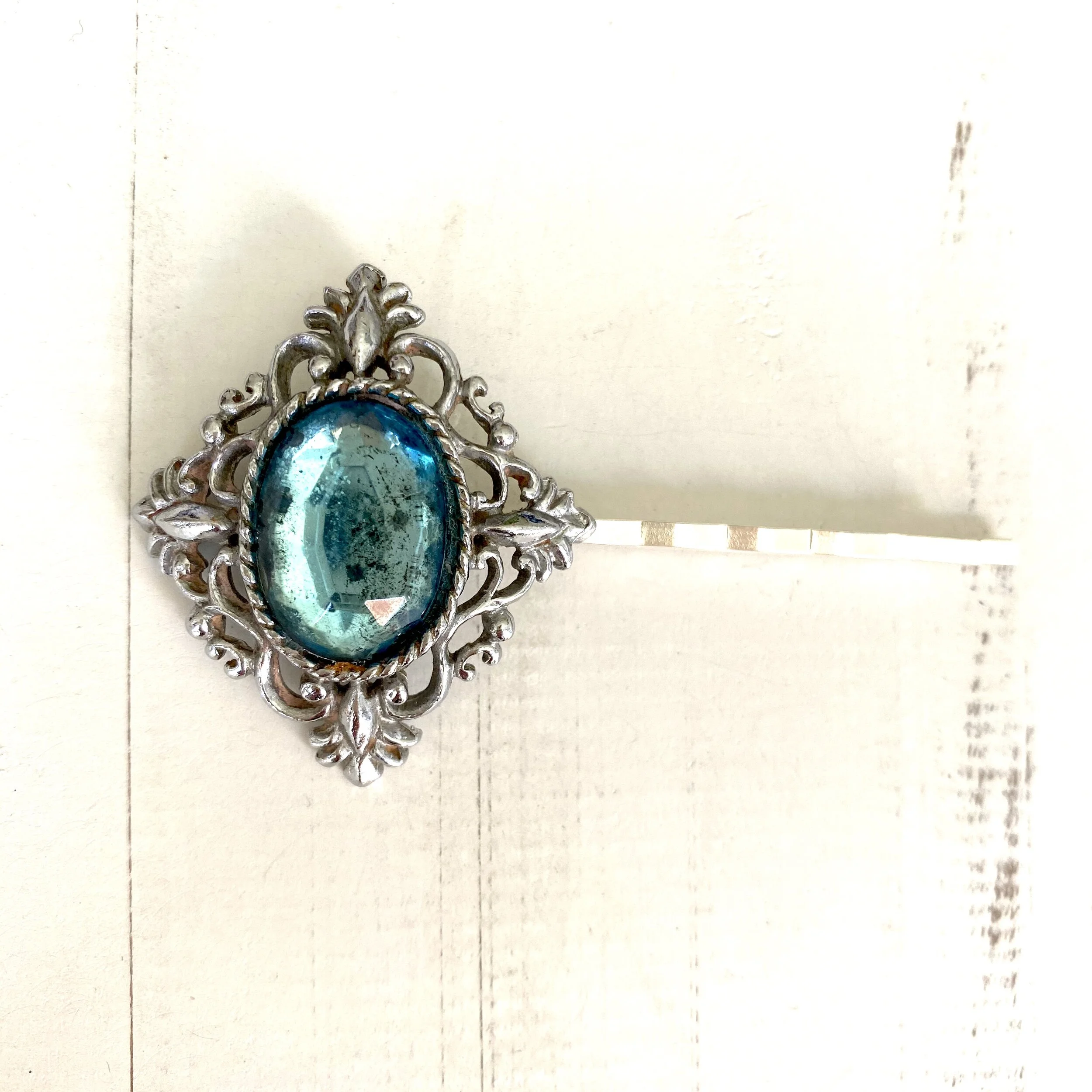 vintage aquamarine hair pin