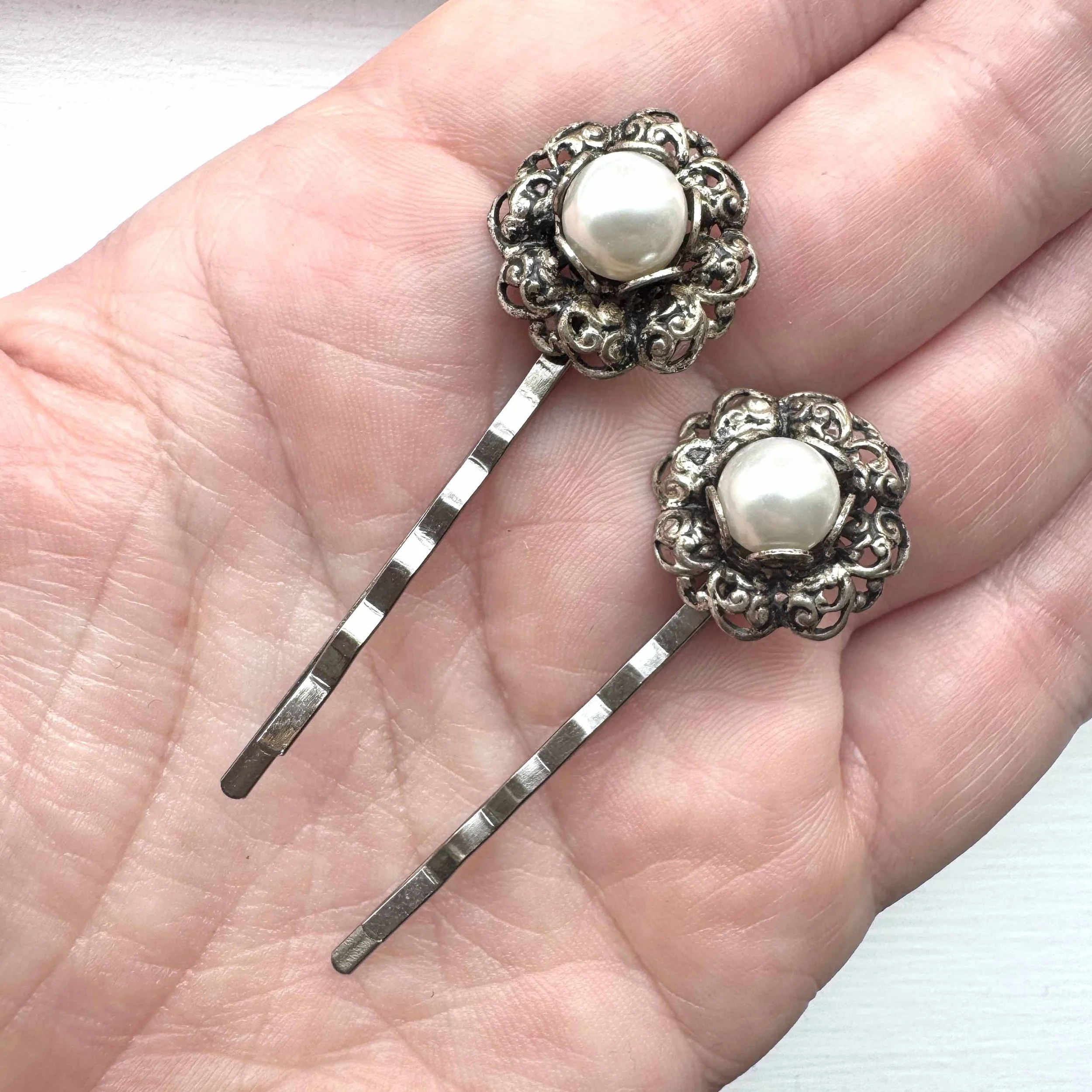 vintage pearl hair slides, pearl wedding bobby pins, vintage hair accessories