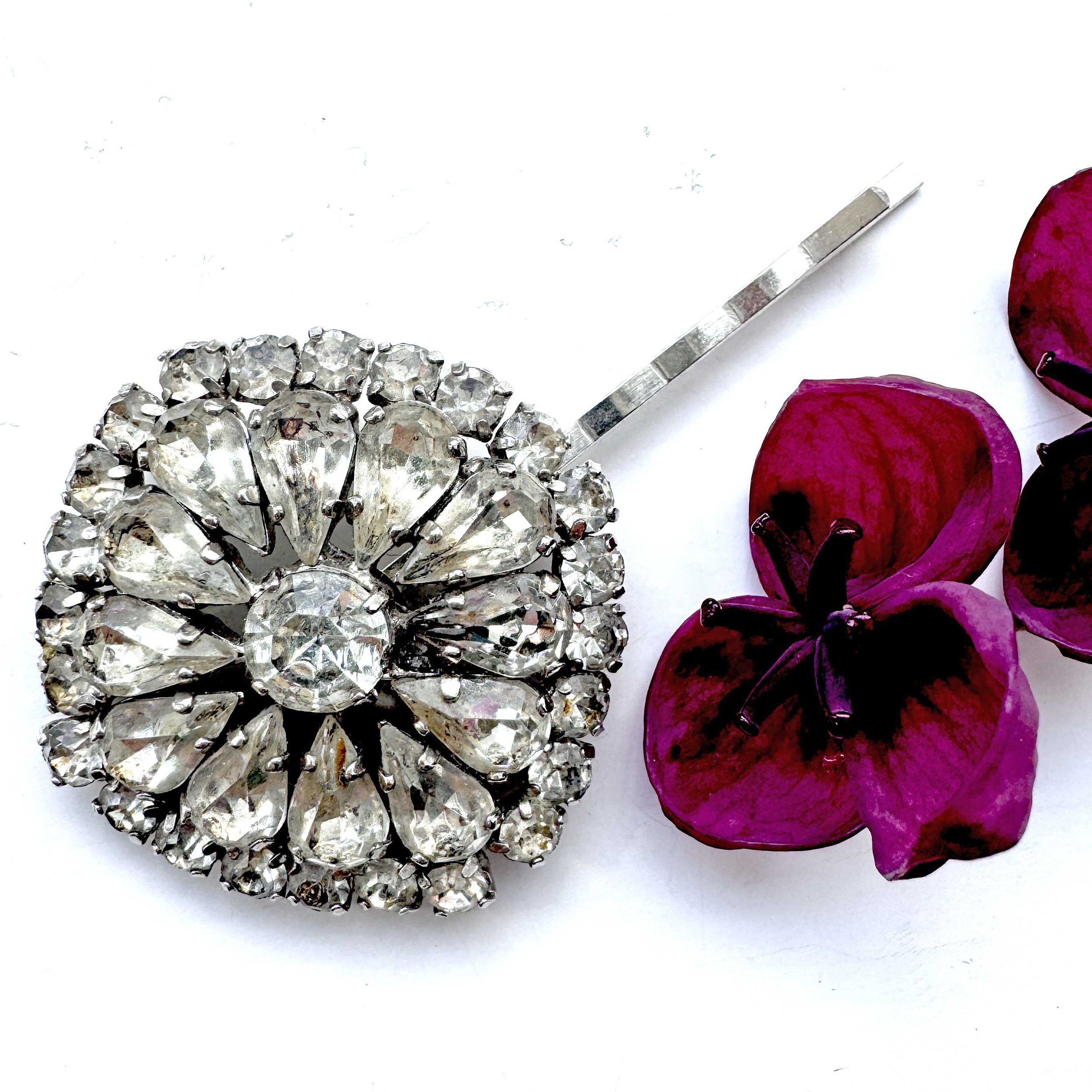 1950s art deco rhinestone antique hair pin, vintage hair accessories