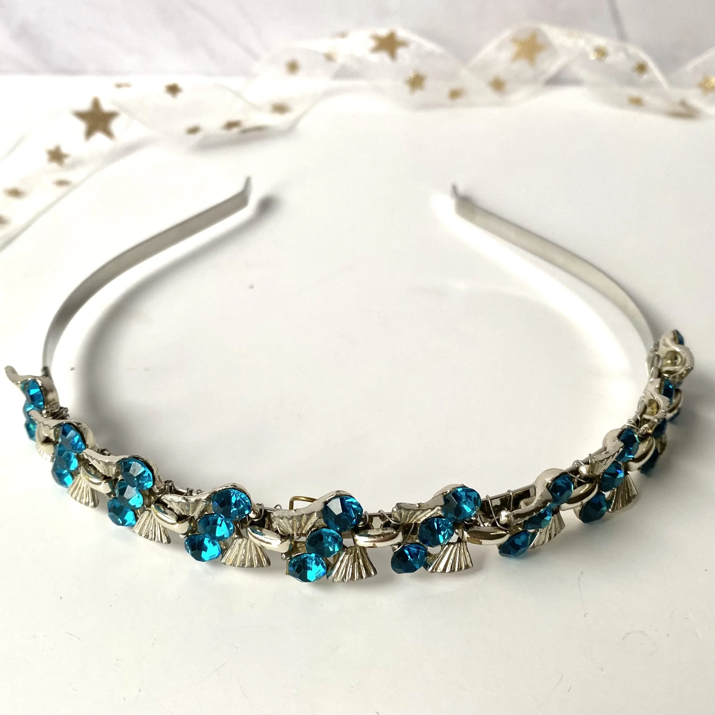 vintage 1950s teal rhinestone jewelled bridal wedding hair piece