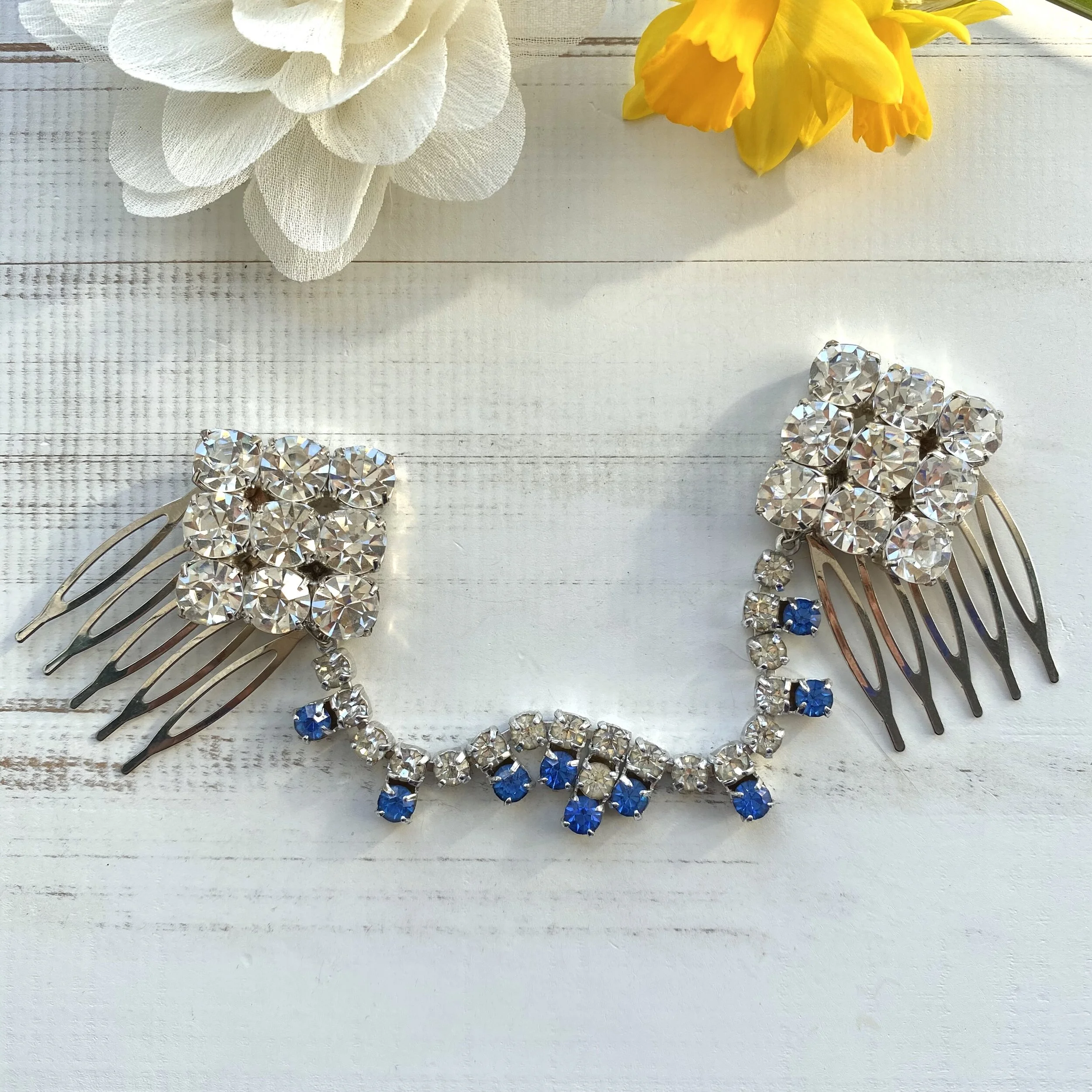 vintage blue rhinestone hair piece
