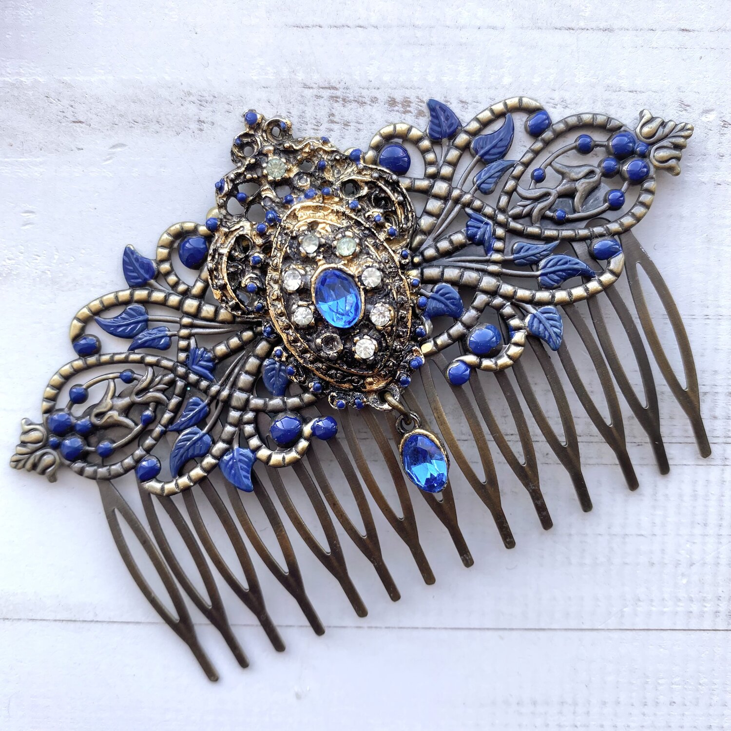 Extra Large Vintage Victorian Blue and Gold Hair Comb — Vintage Hair Accessories by Vintage Adornments Extra Large Vintage Victorian Blue and Gold Hair Comb — Vintage Hair Accessories by Vintage Adornments