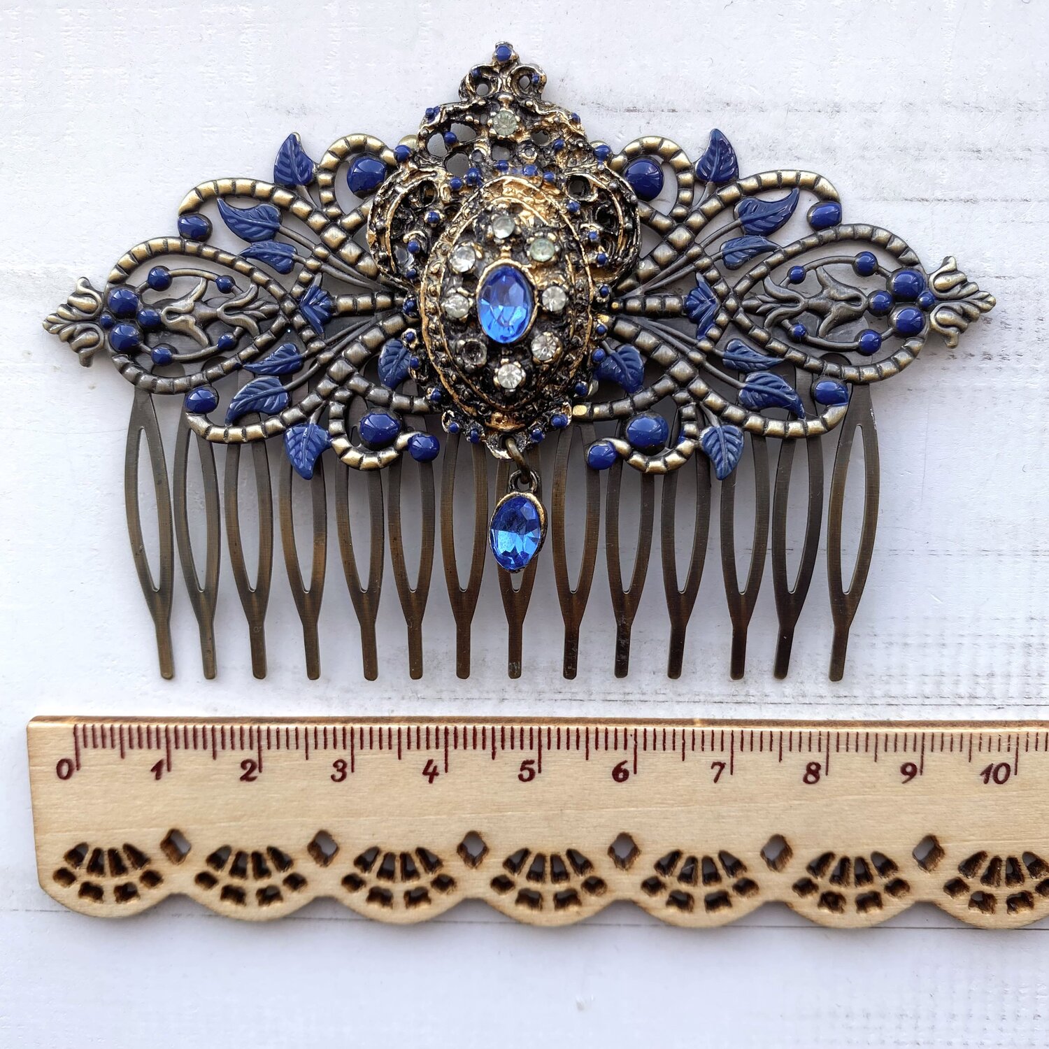 Extra Large Vintage Victorian Blue and Gold Hair Comb — Vintage Hair  Accessories by Vintage Adornments