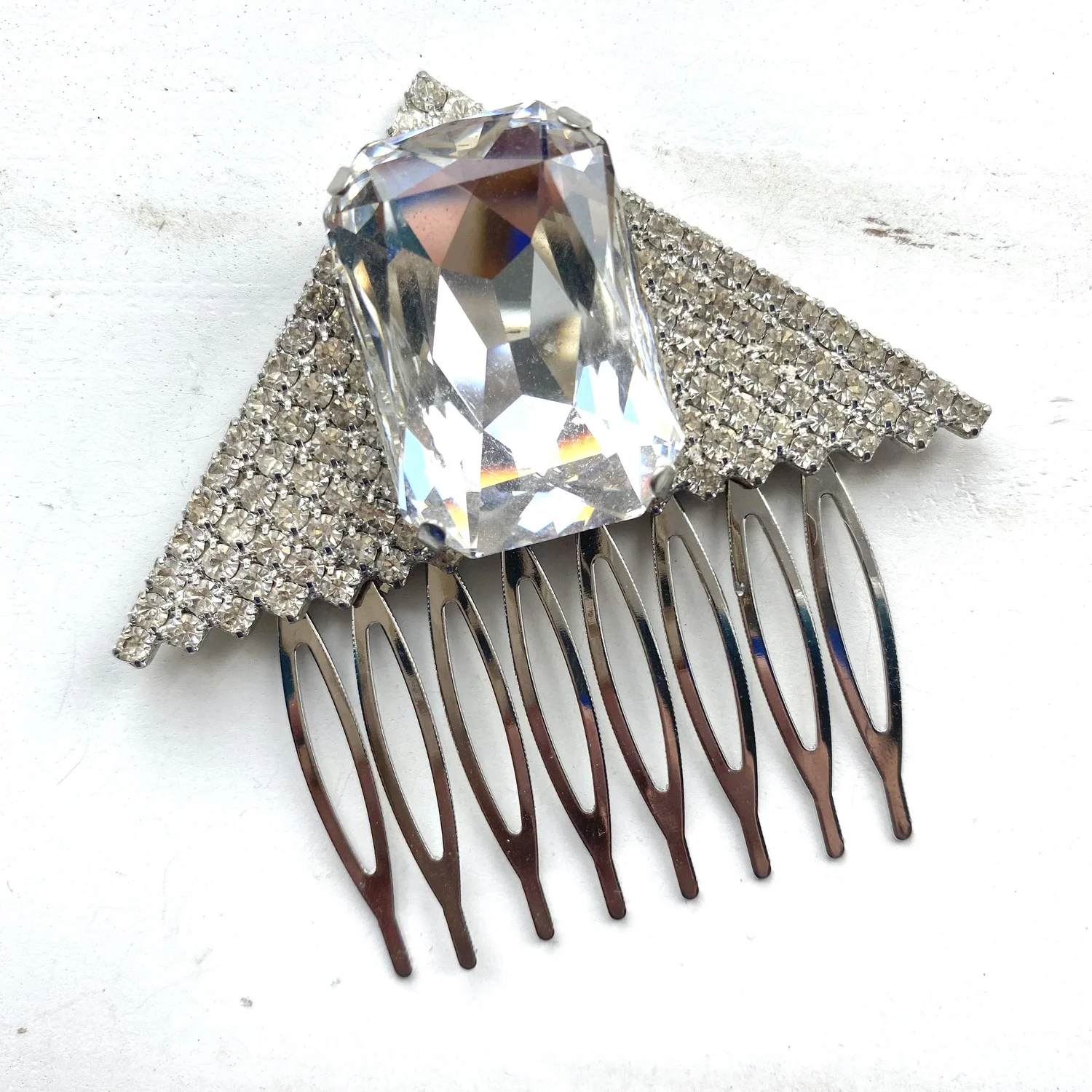 Vintage, Lot of 3 Rhinestones Hair Clips or Haircombs Vintage 1950s Pair Deco Silver Rhinestone Geometric Hair  main image 3