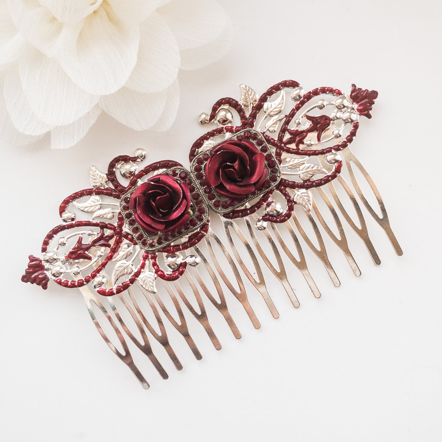 Vintage 1950s Red Rose Jewelled Enameled Hair Comb — Vintage Hair  Accessories by Vintage Adornments