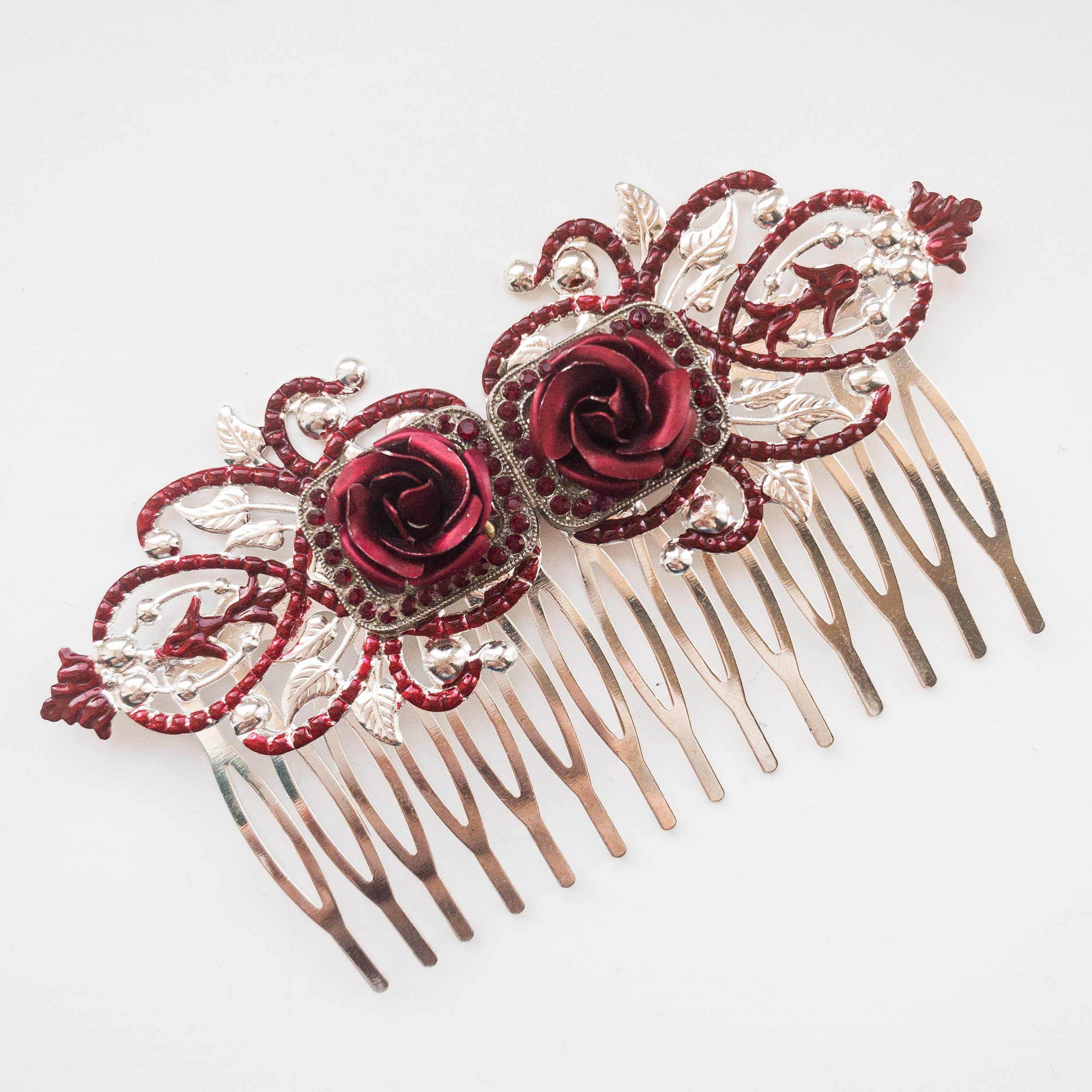 vintage 1950s red flower hair slide
