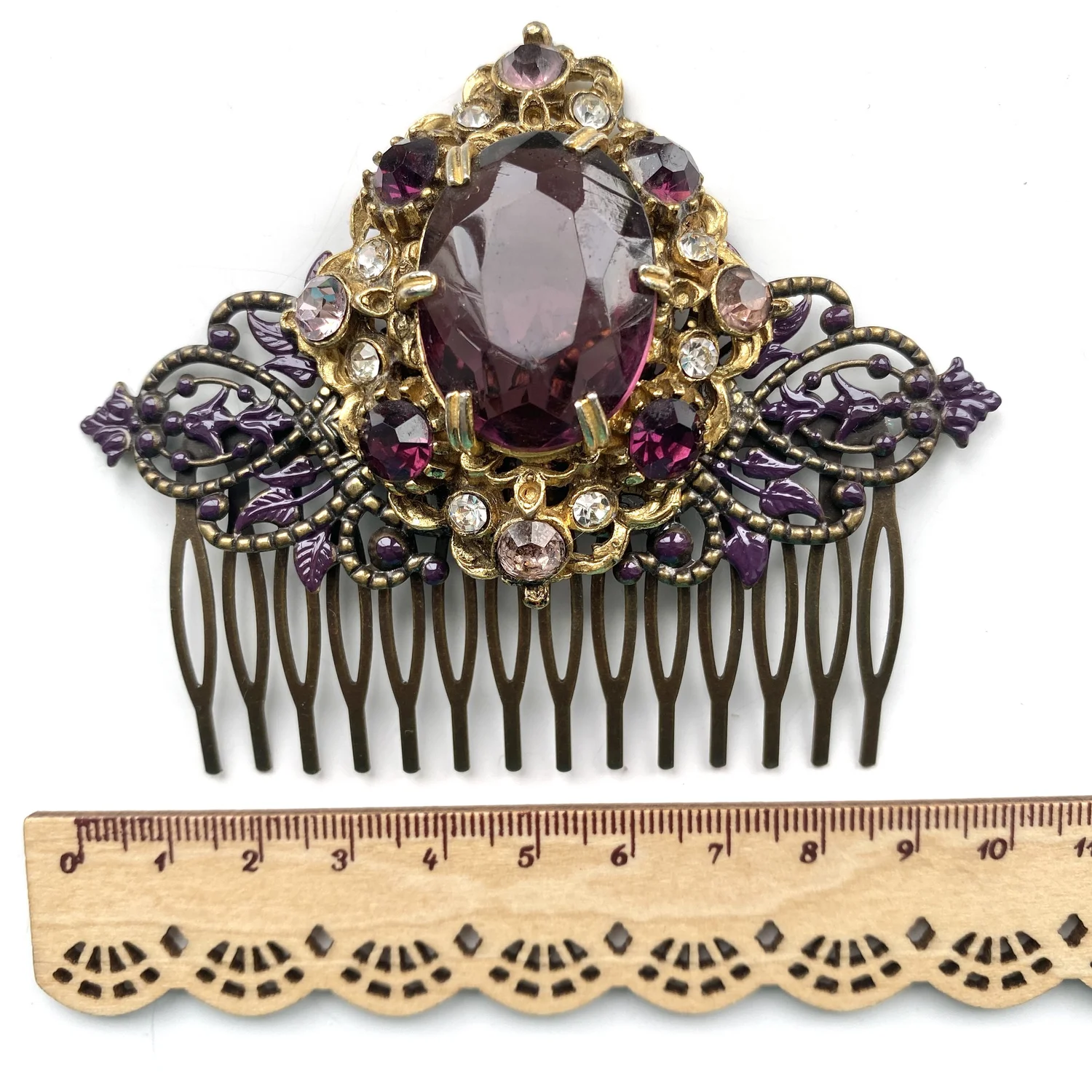 Amethyst Hair Comb | Handcrafted Traditional Hair Clip Comb Retro Style Extra Large Vintage 1930s Gothic Amethyst Purple Hair Comb  main image 4