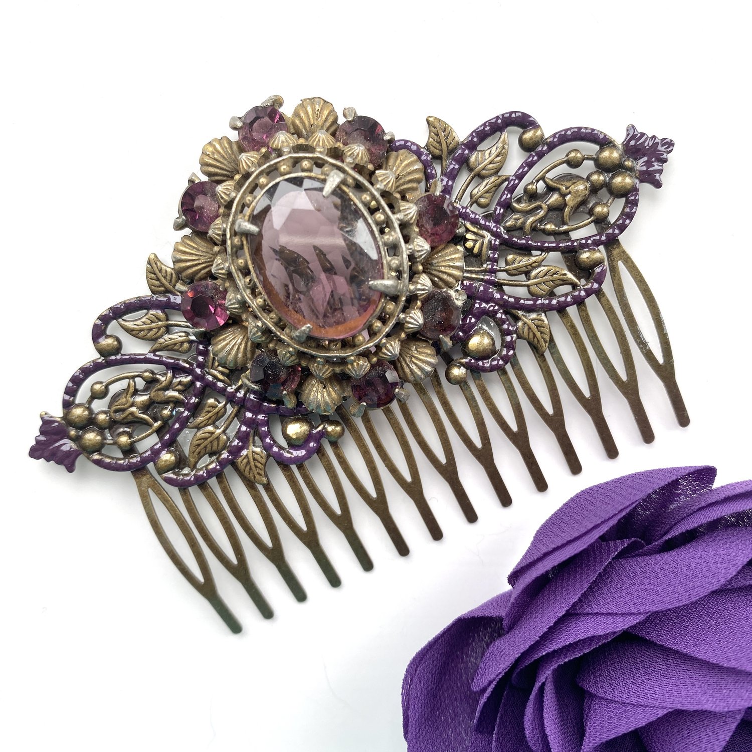 Extra Large Vintage 1930s Gothic Amethyst Purple Hair Comb — Vintage Hair  Accessories by Vintage Adornments