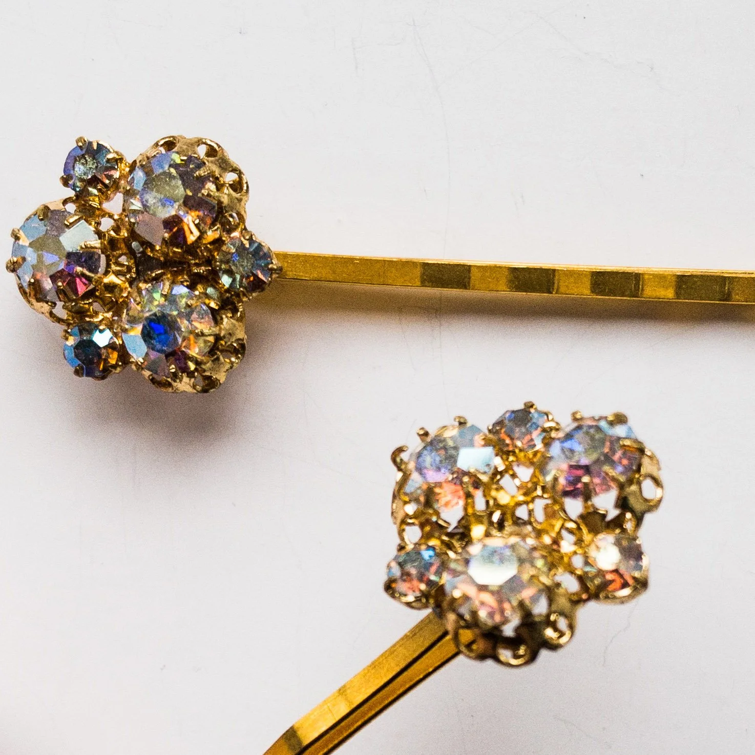 vintage 1950s aurora borealis rhinestone jewelled bridal wedding hair pins