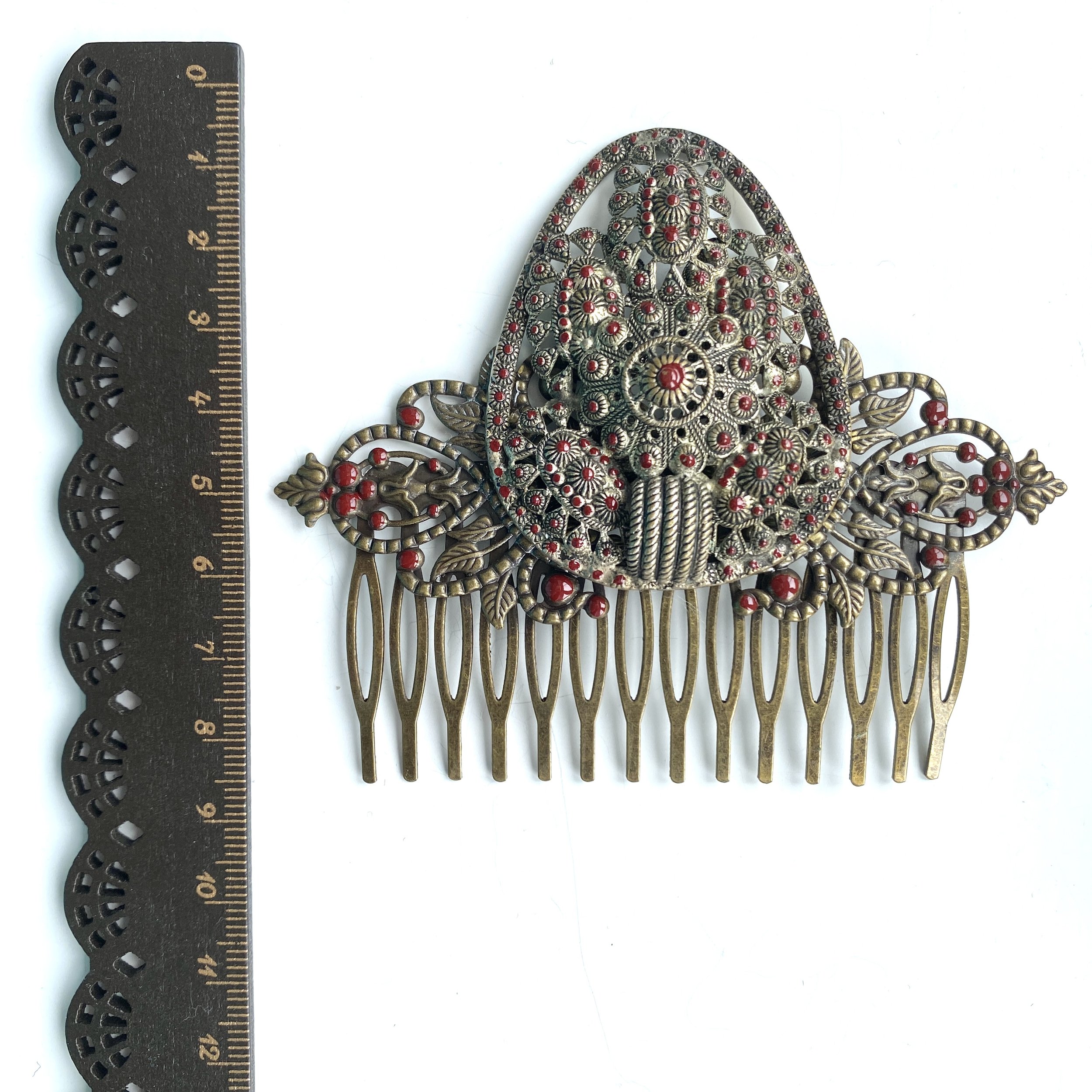 antique victorian burgundy red bridal wedding hair slide