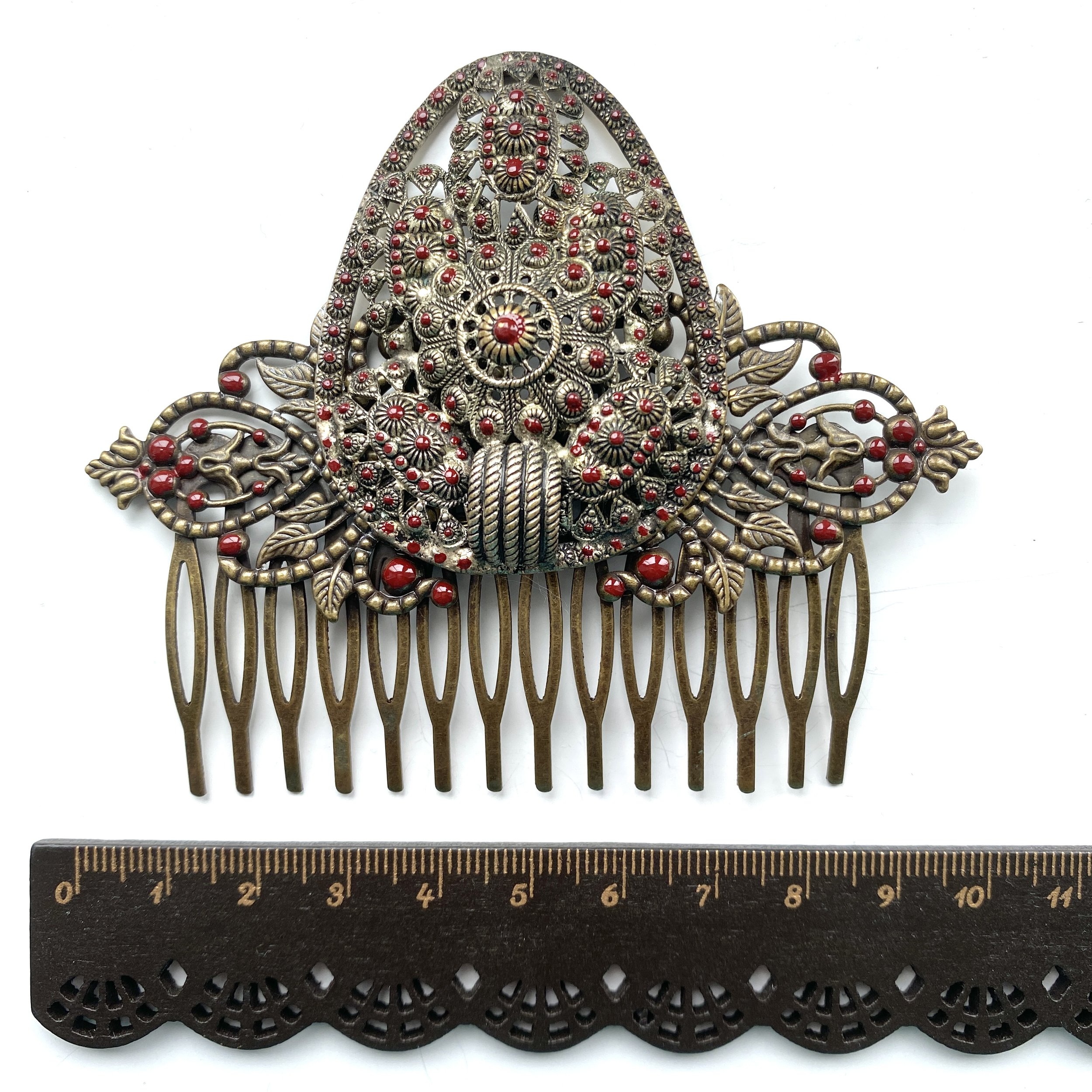 antique victorian burgundy red bridal wedding hair clip