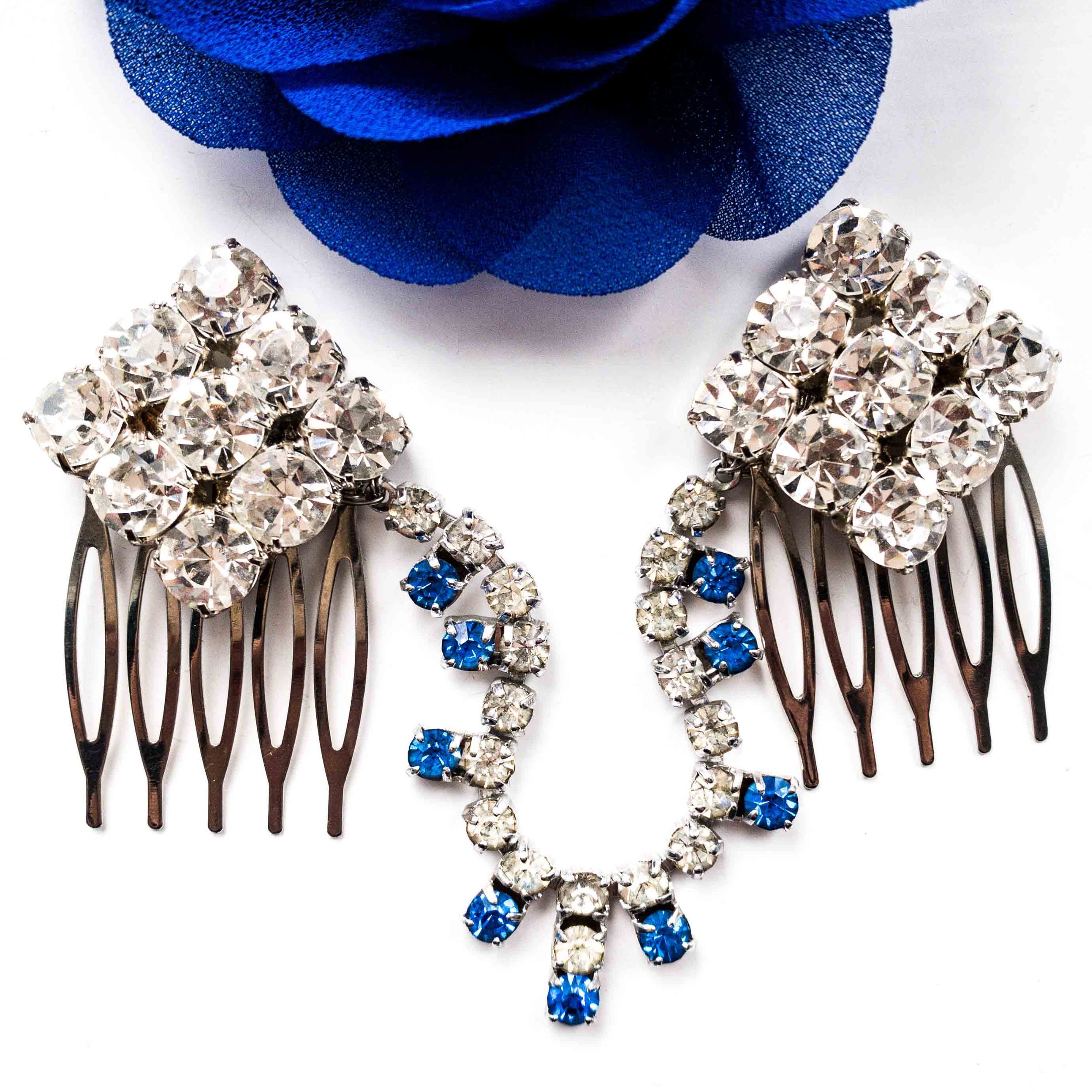 vintage 1950s sapphire diamond blue bridal wedding hair piece