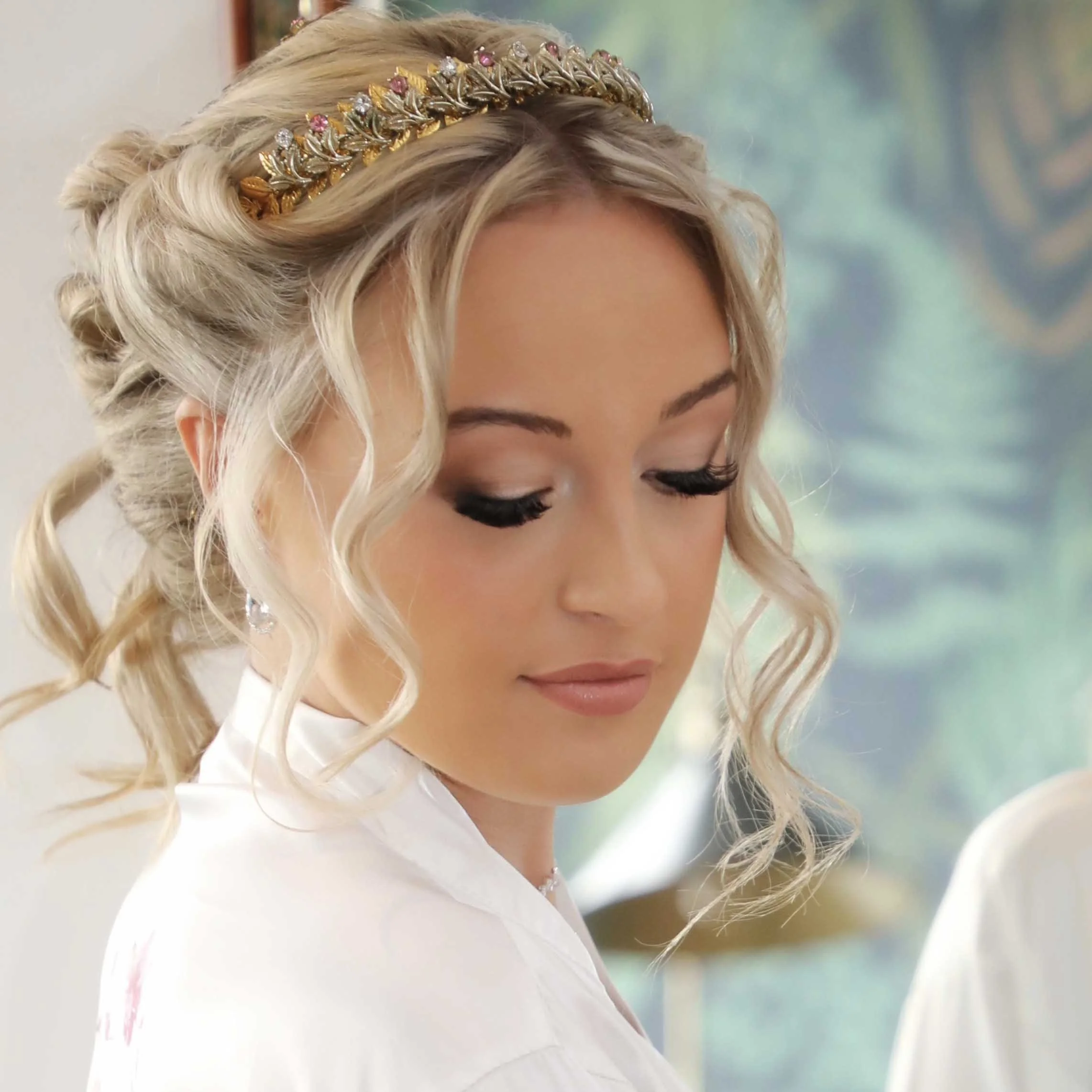 vintage 1950s gold pink jewelled tiara