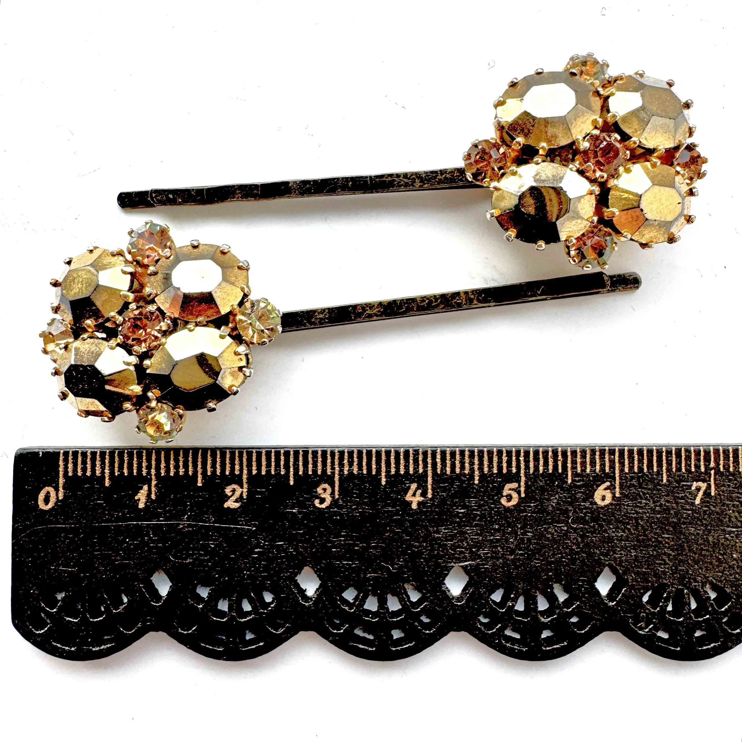 vintage gold jewelled bobby pins, vintage hair accessories
