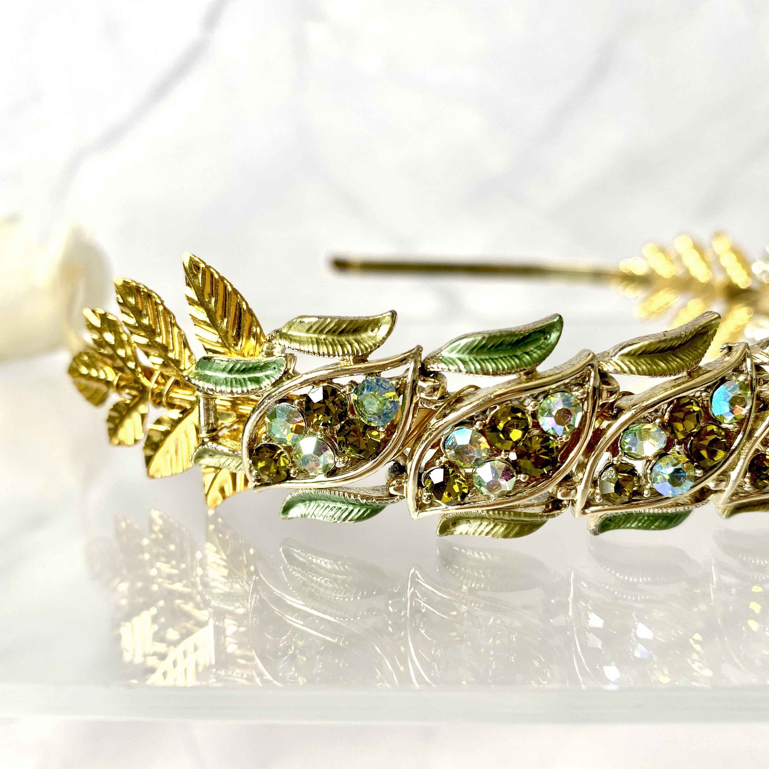 vintage 1950s olive green sage green jewelled bridal wedding hair piece