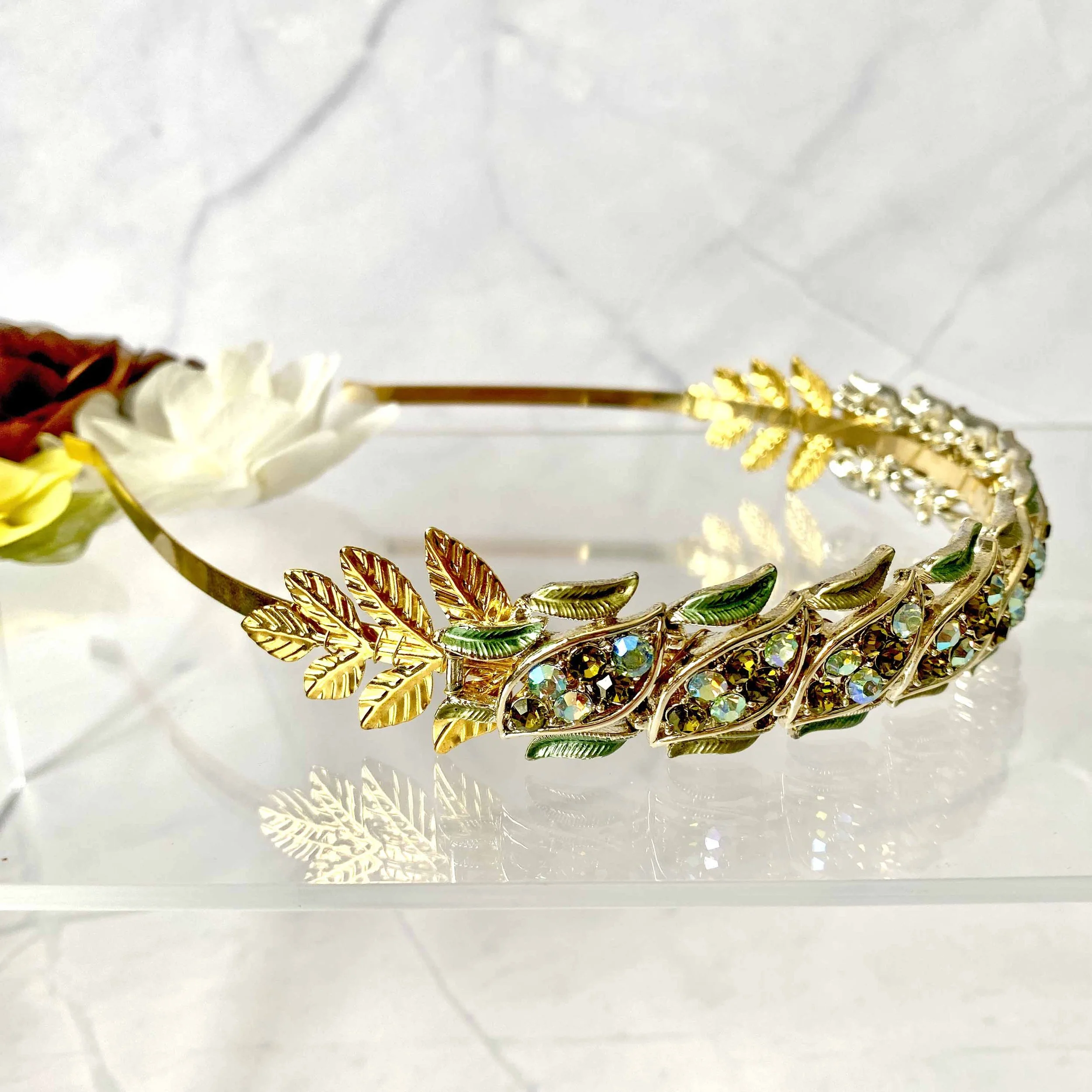 vintage 1950s olive green sage green jewelled bridal wedding head band