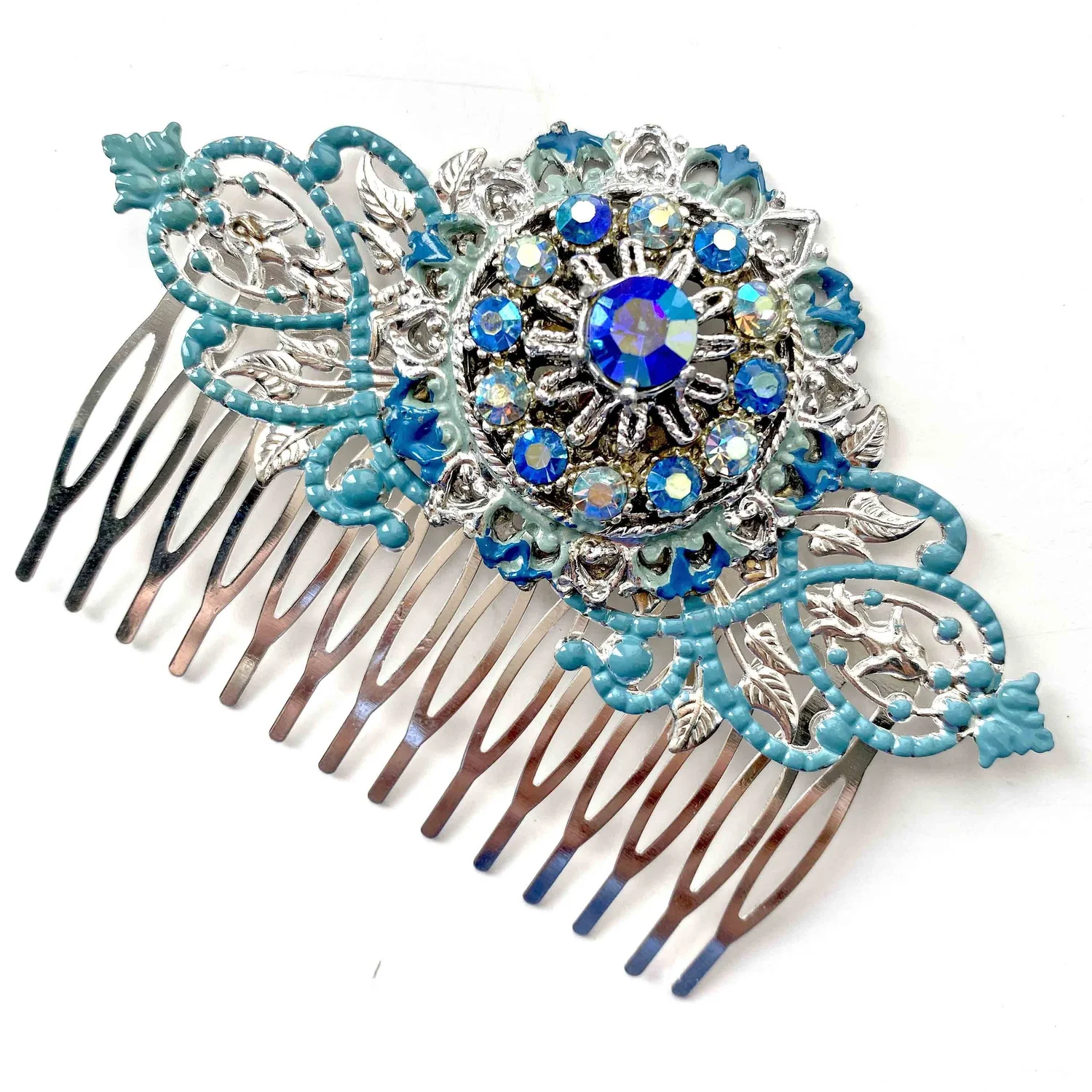 Elegant Antique 1900\'s Green Hair Comb with Blue Accents Vintage Hair Comb Blue - Etsy main image 2