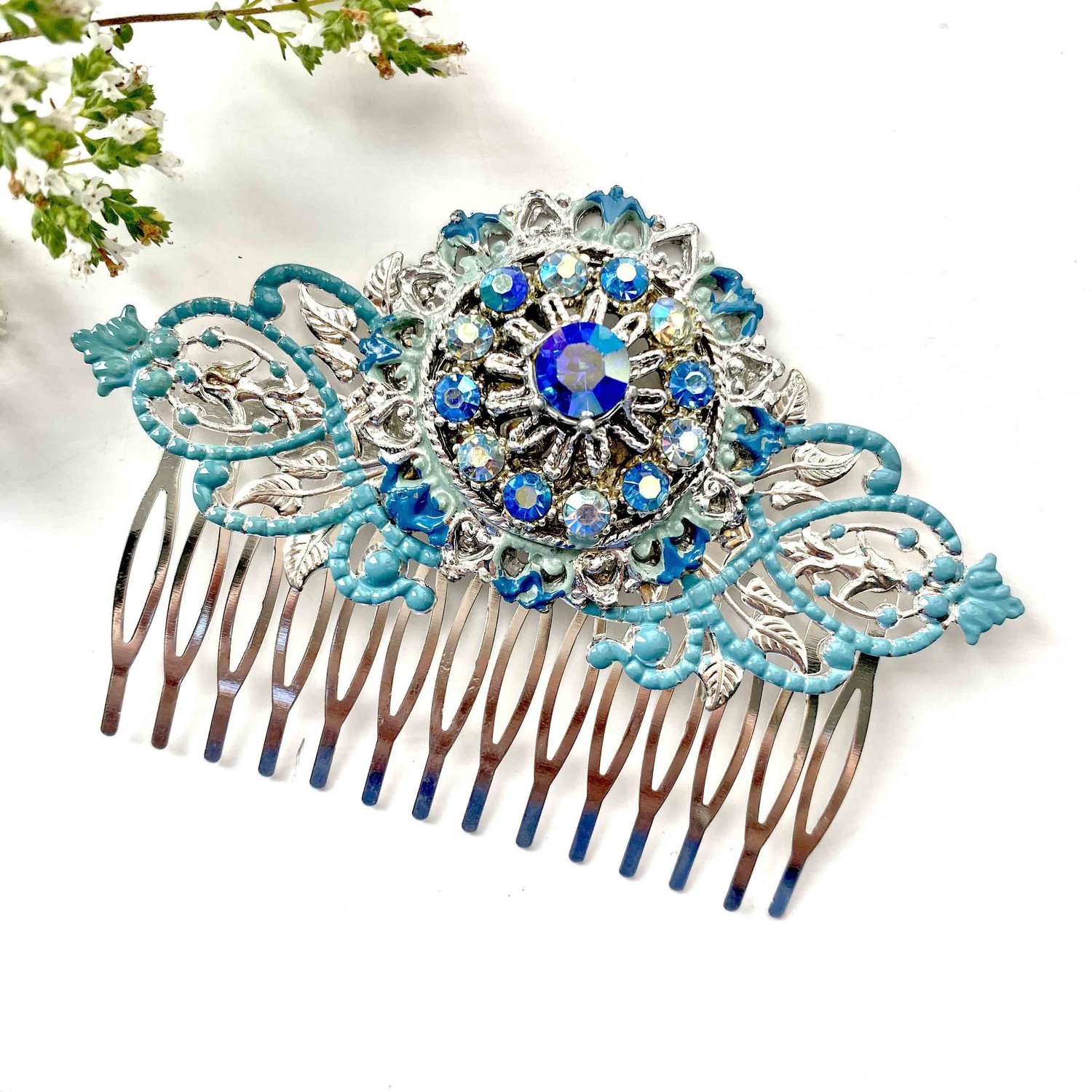 Vintage 1950s Extra Large Turquoise and Teal Jewelled Hair 