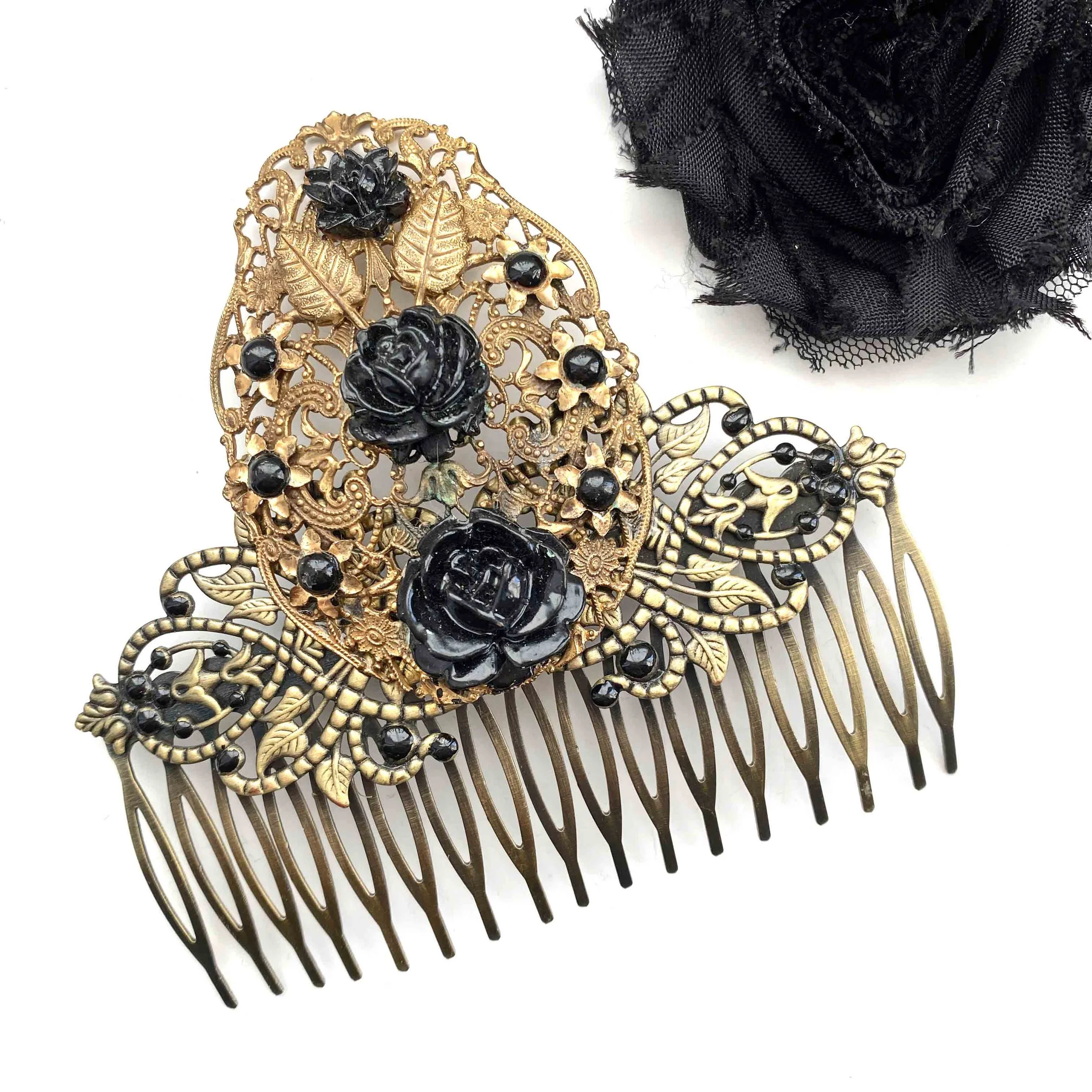 vintage gothic black antique hair comb