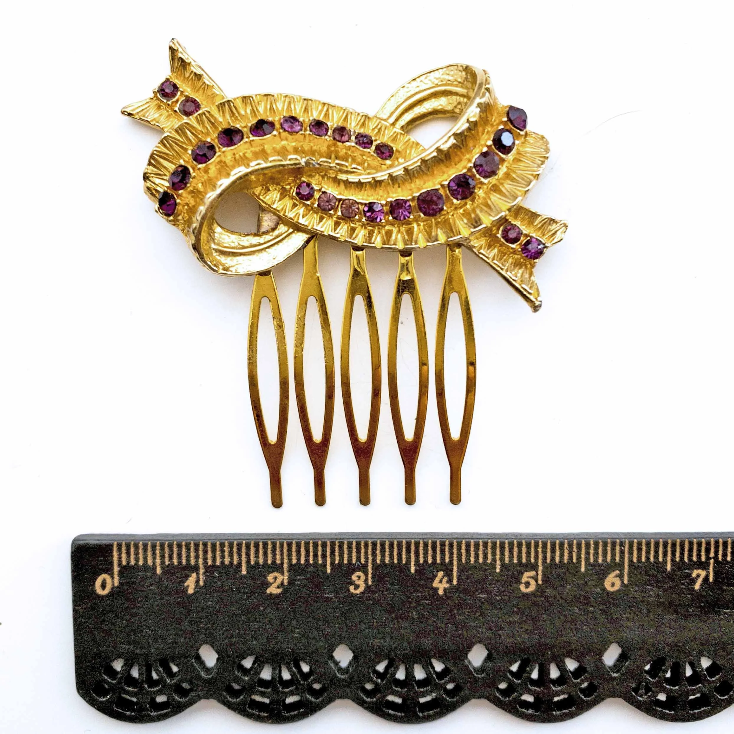 vintage 1950s purple rhinestone bridal wedding hair slide