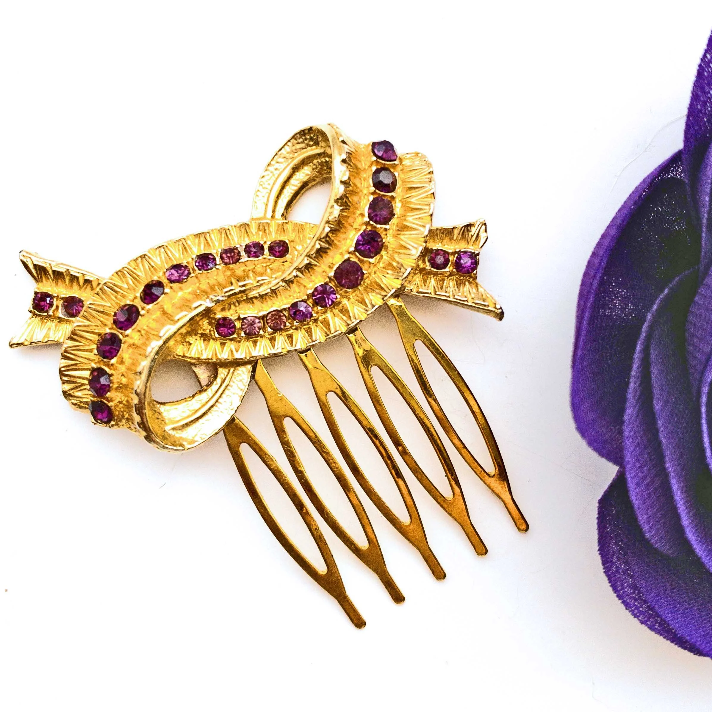 vintage 1950s purple rhinestone bridal wedding hair comb