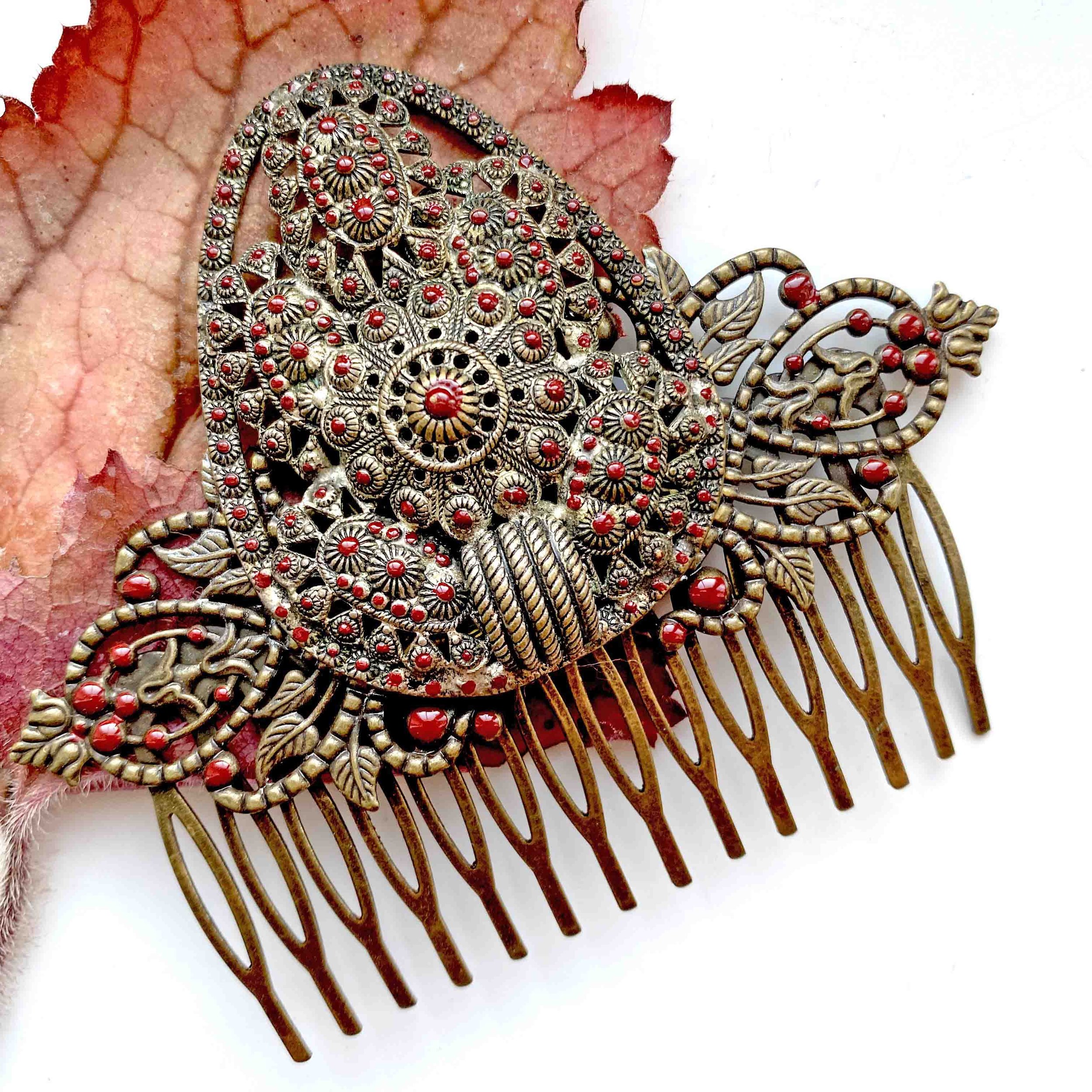 gothic red antique hair comb