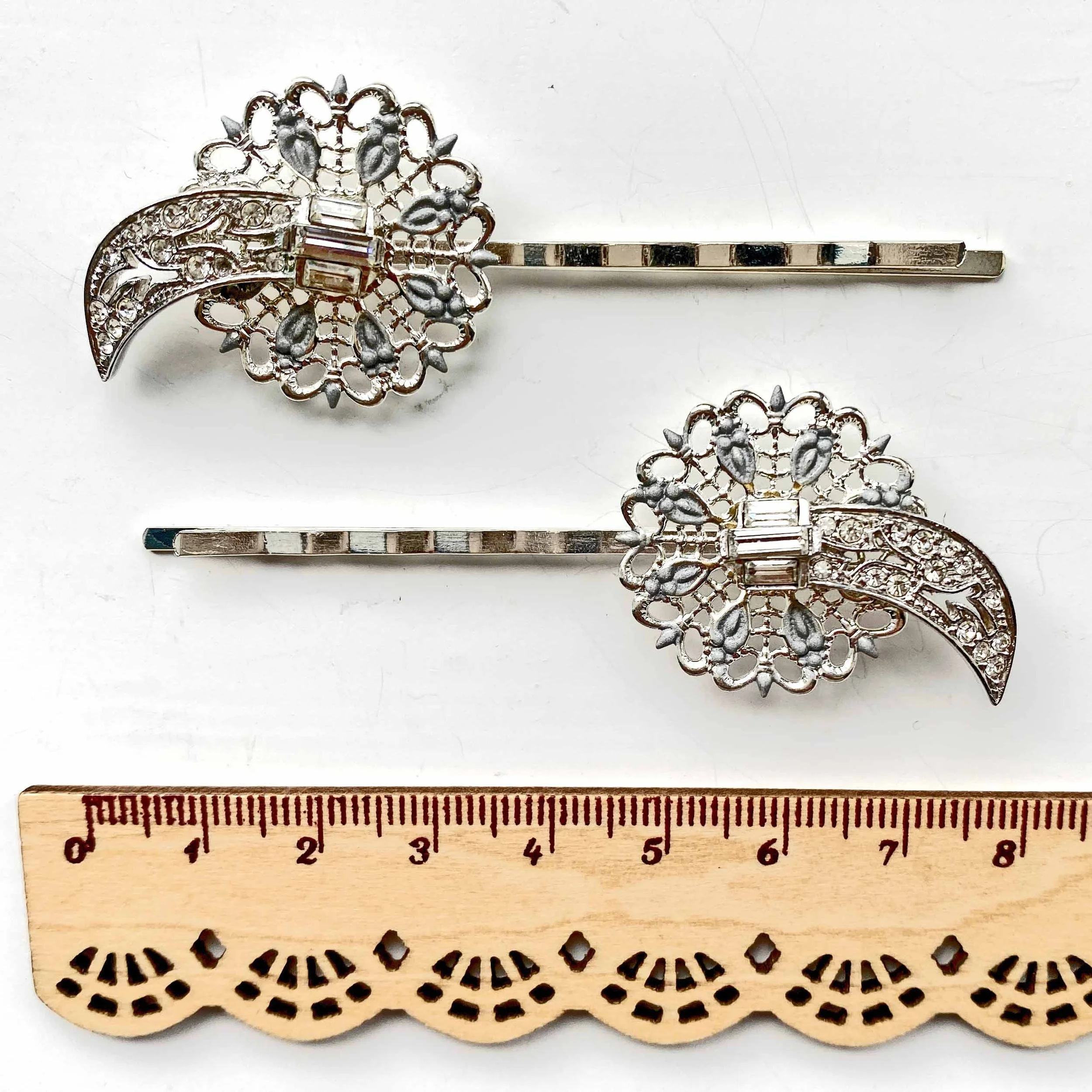 1950s vintage silver jewelled bobby pins