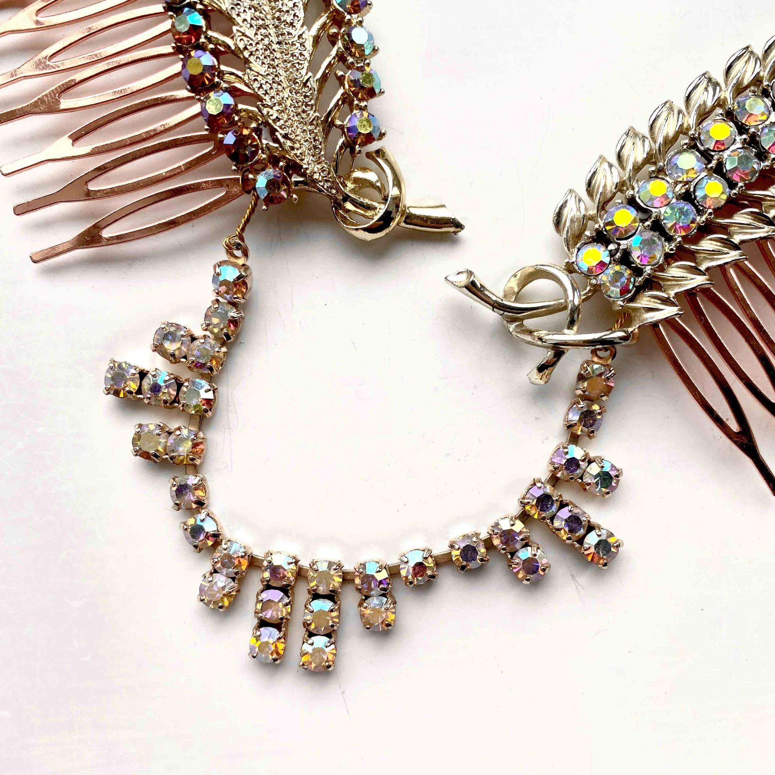 vintage 1950s rose gold jewelled hair vine