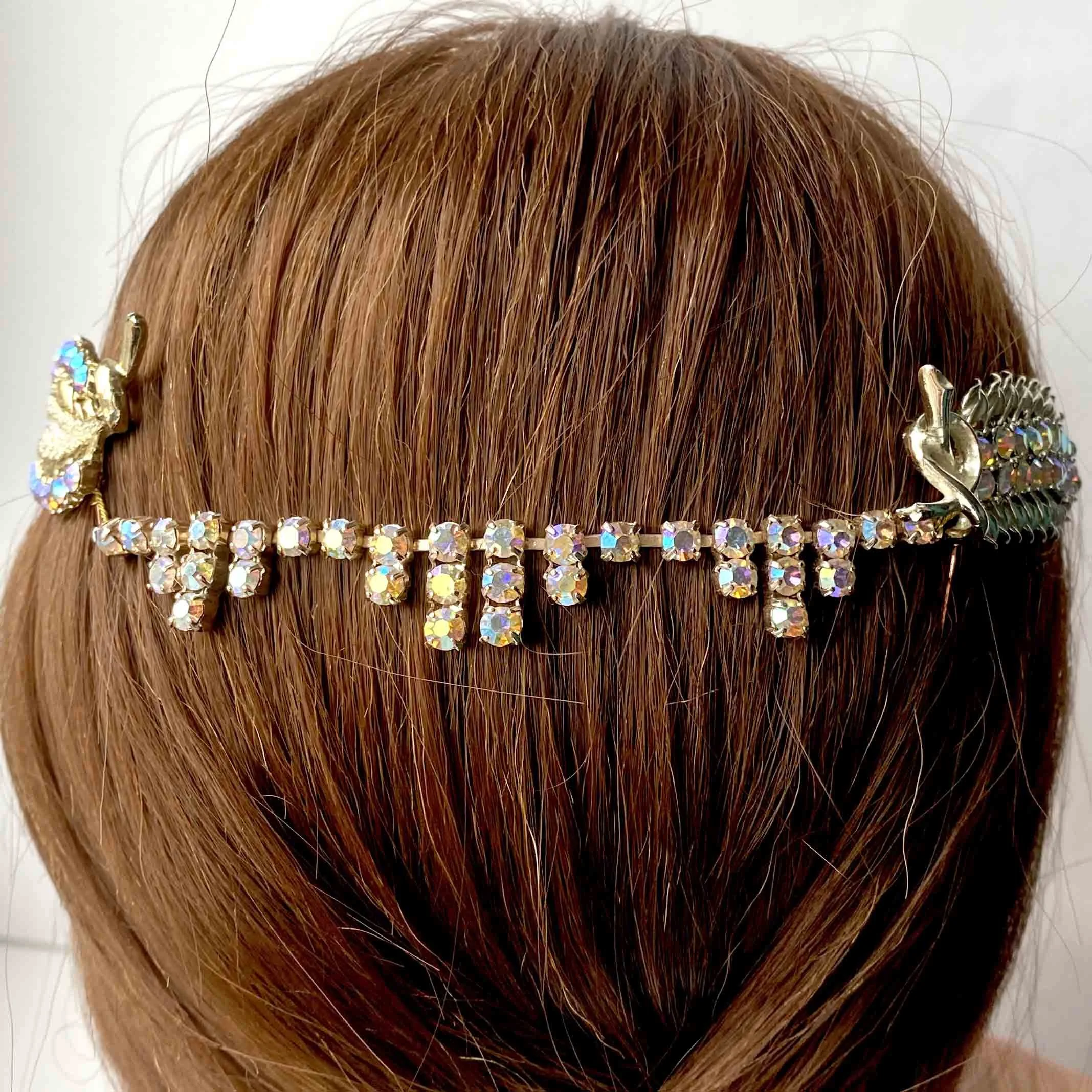 vintage 1950s rose gold jewelled hair chain