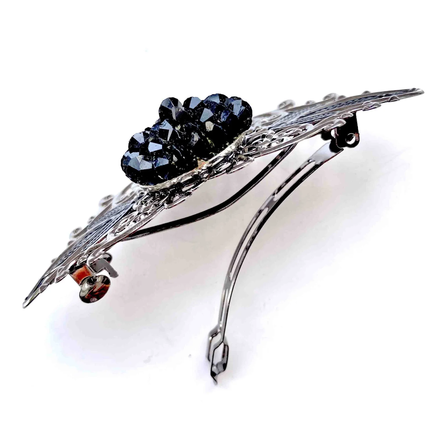 Vintage 1950s Era Hair Barrette Black Silver Made In France Retro Goth Pinup BRIGITTE BARDOT #Hair Tutorial! 1960s Updo? One of my  main image 3