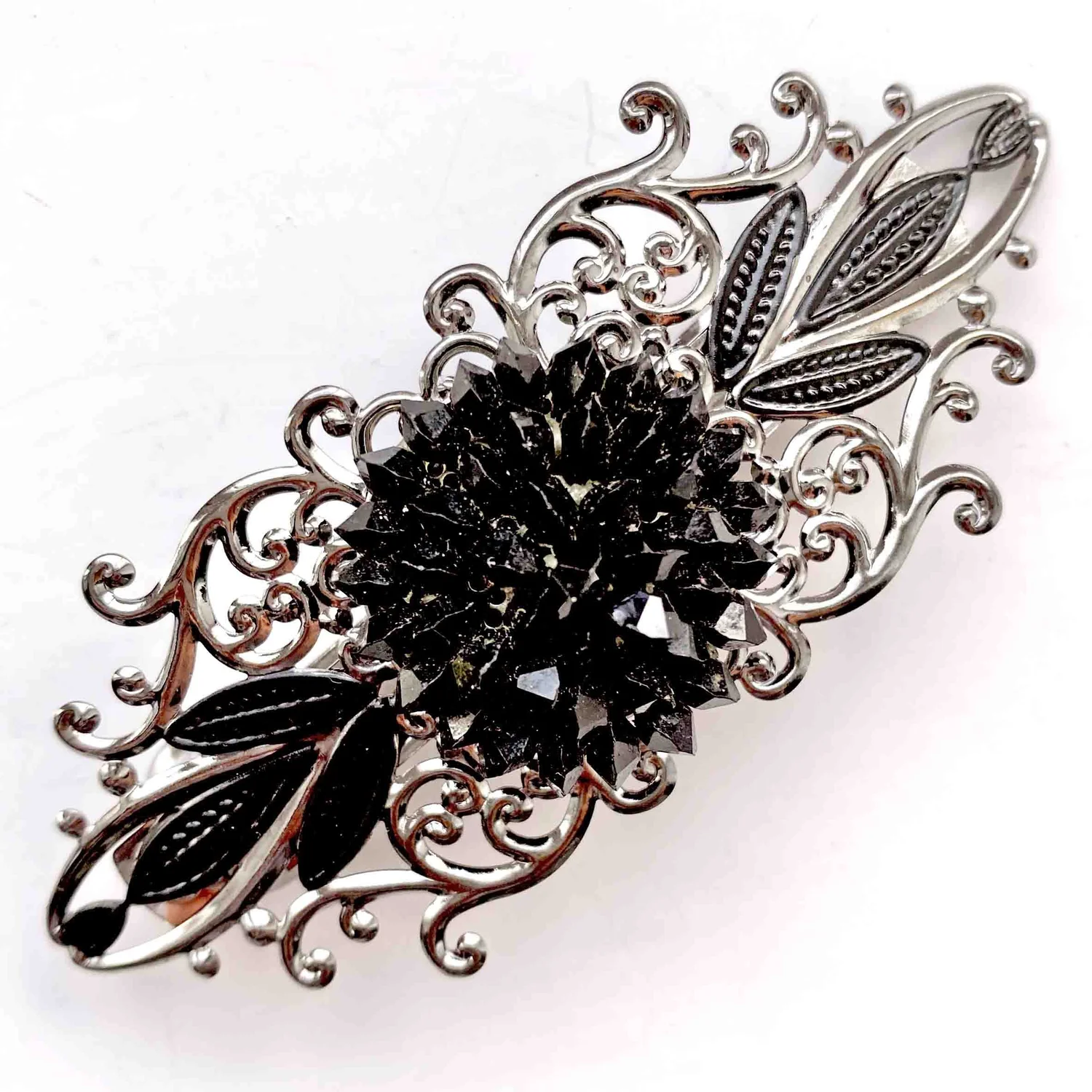 Vintage 1950s Era Hair Barrette Black Silver Made In France Retro Goth Pinup BRIGITTE BARDOT #Hair Tutorial! 1960s Updo? One of my  main image 2